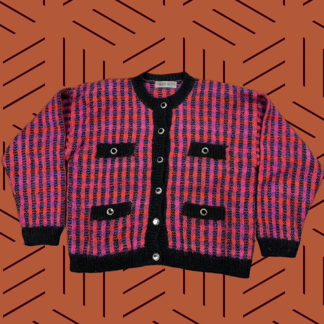 Vintage VINTAGE Amanda Smith ECLECTIC Cardigan Women L Pink Blue Black 4-Pocket Mohair Knit Pockets 90s Size L / US 10 / IT 46 - 1 Thumbnail