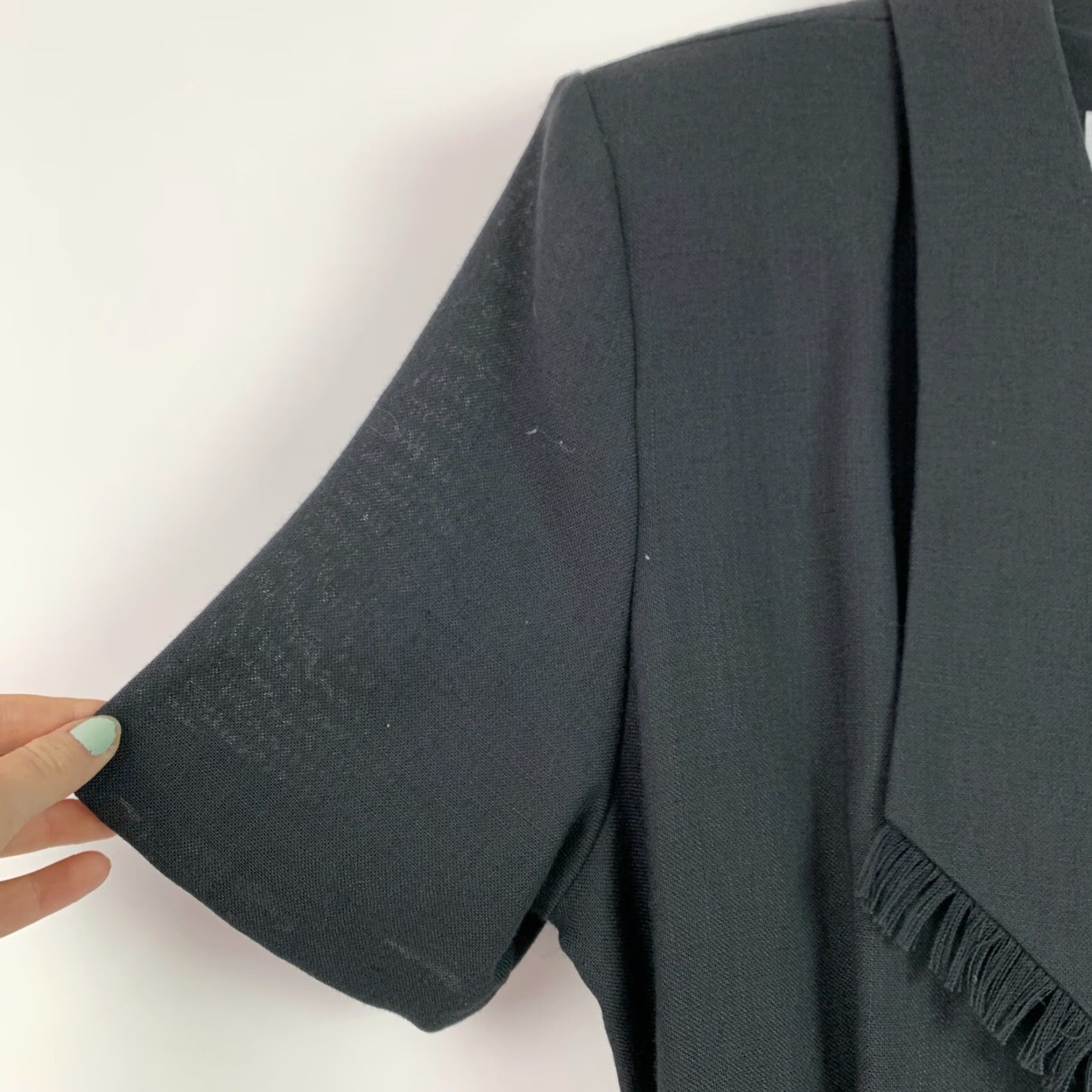 Vintage VINTAGE Sabino Linen Blend Button Up Black Maxi Modest Dress XL 90s Sleeves Cap V-Neck Button Front 48" Length Womens Size XL / US 12-14 / IT 48-50 - 2 Thumbnail