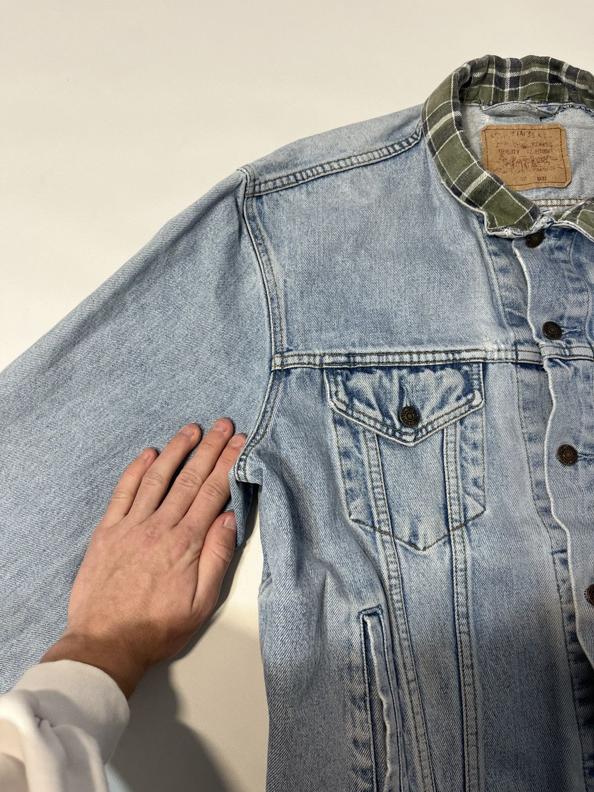 Levi's × Levi's Vintage Clothing × Vintage RARE Vintage 90s Levis Y2K Collar Plaid Denim Jacket Size US XL / EU 56 / 4 - 10 Thumbnail