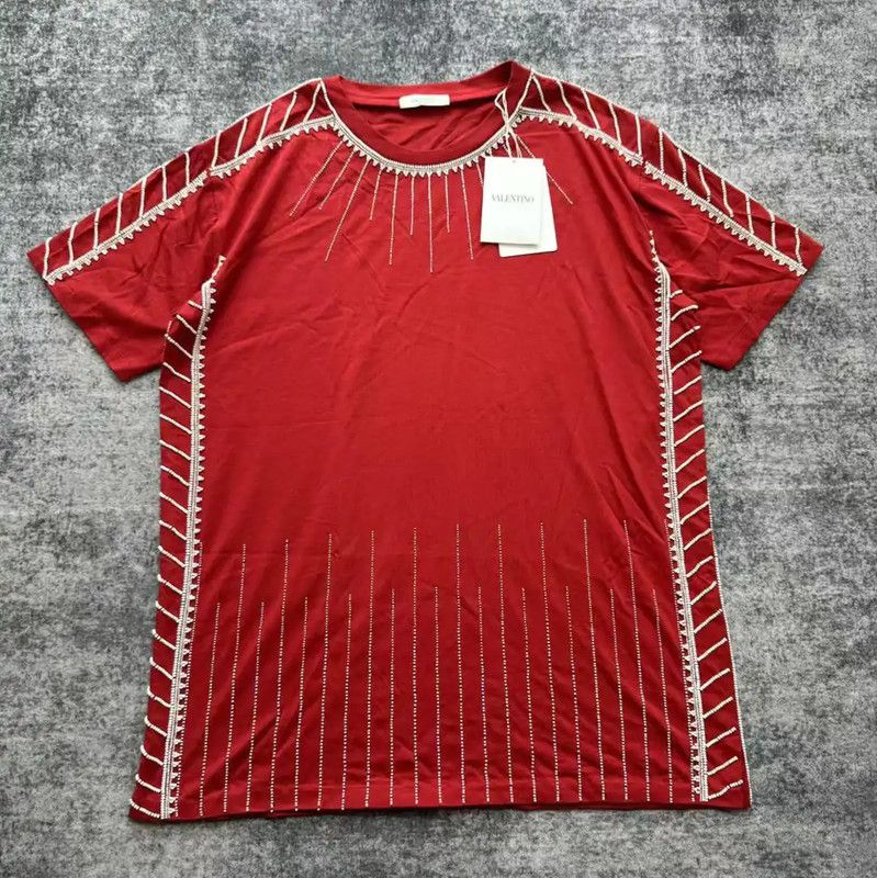 Valentino Valentino Red Cotton T-Shirt with Embellishments 0089 Size L / US 10 / IT 46 - 1 Thumbnail