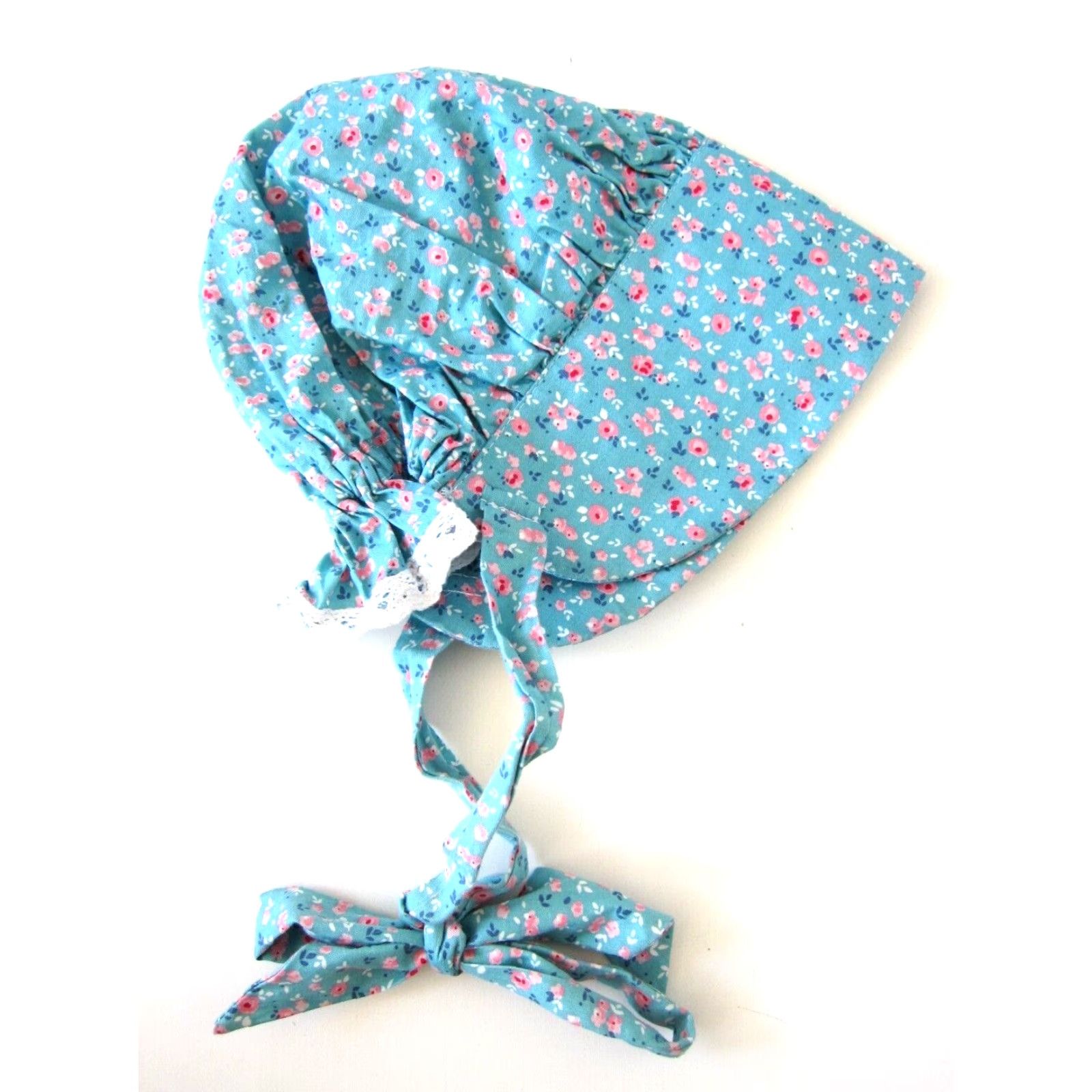 Vintage Vintage Handmade Pink Blue Cotton Floral Rose Hat Hood Cap Chapeau Bonnet S-M Womens Size ONE SIZE - 2 Thumbnail