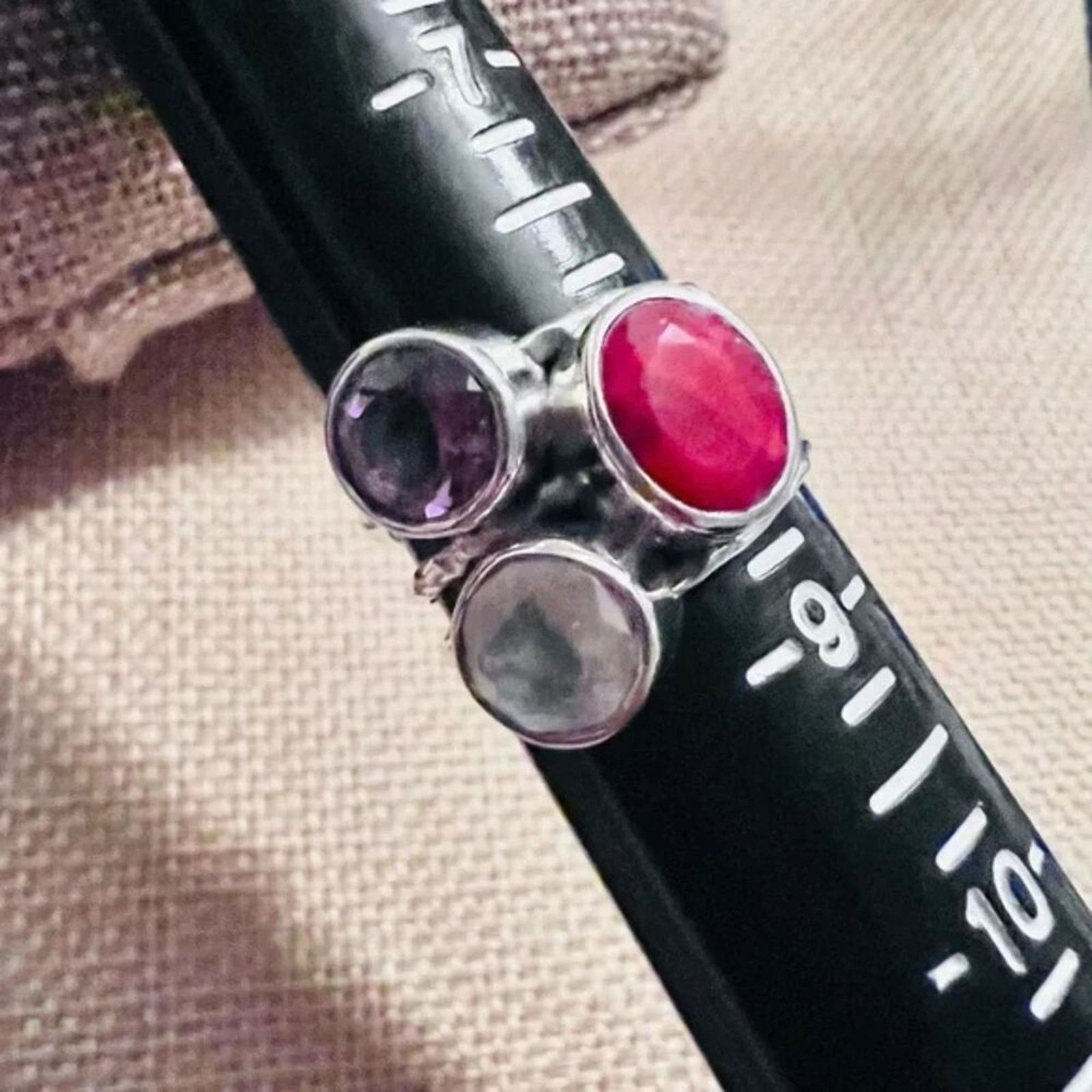 Other Amethyst, Moonstone & Corundum Ruby .925 Silver Ring Size 8 Size ONE SIZE - 4 Thumbnail