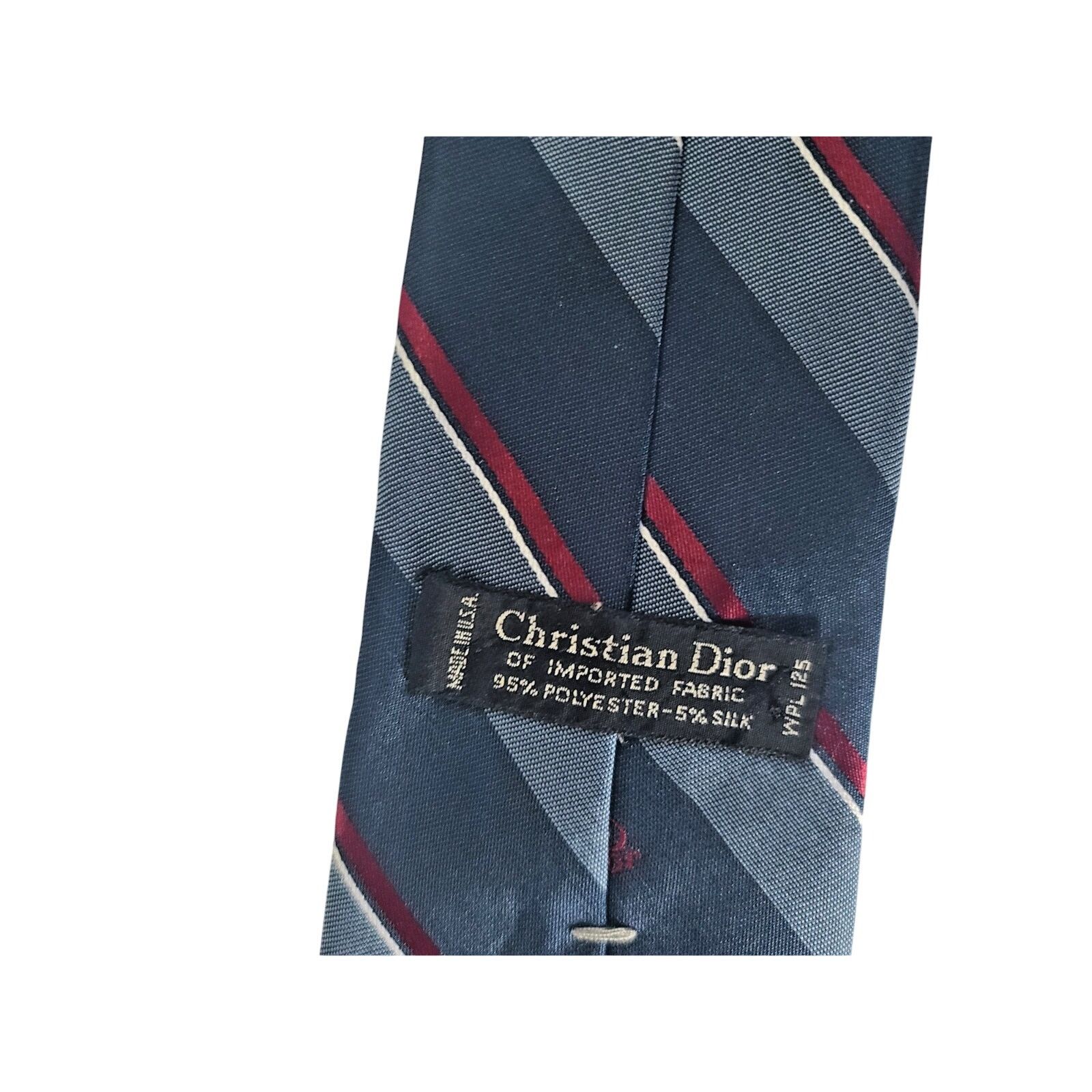 Dior Vintage Christian Dior Designer Striped Blue Mens Tie Size ONE SIZE - 8 Thumbnail