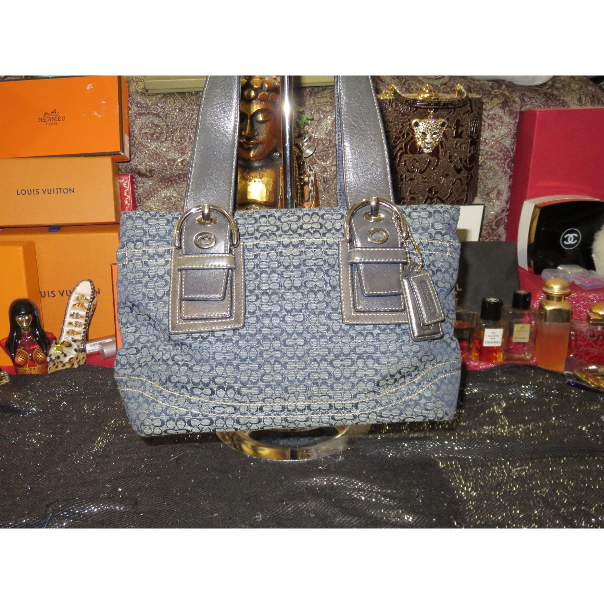 image of Coach Soho Blue & Grey Denim Canvas Signature C Jacquard Sat, Women's