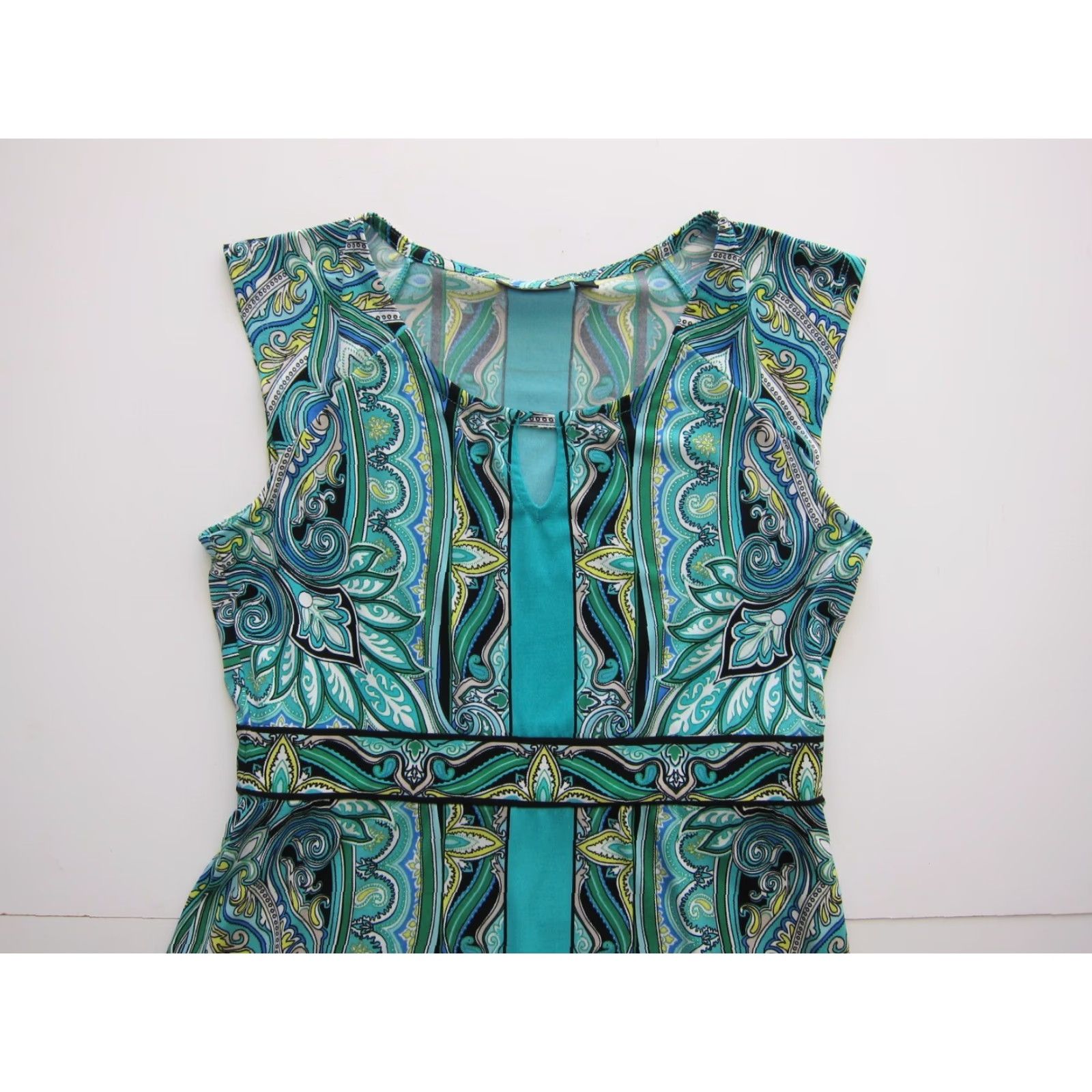 Apt. 9 Apt. 9 Green Yellow Black Floral Paisley Floral Cap Sleeve Sheath Shift Small Size ONE SIZE - 3 Thumbnail