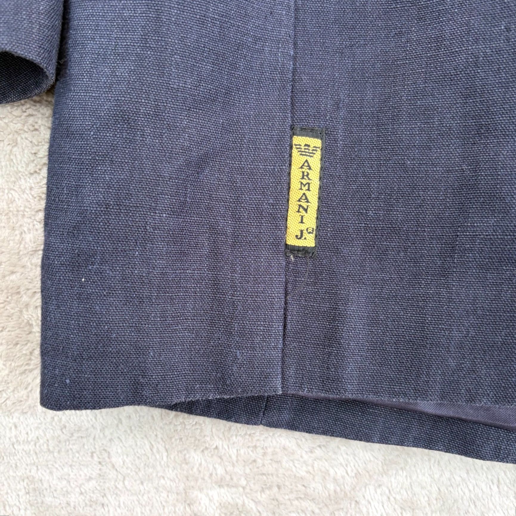 Vintage VINTAGE Armani Jeans AJ Sports Coat Blazer Jacket Men US38 Navy Hemp Three-Button Single-Breasted Notch Lapel 90s Classic Designer Preppy Italy Mens Size 46R - 7 Thumbnail