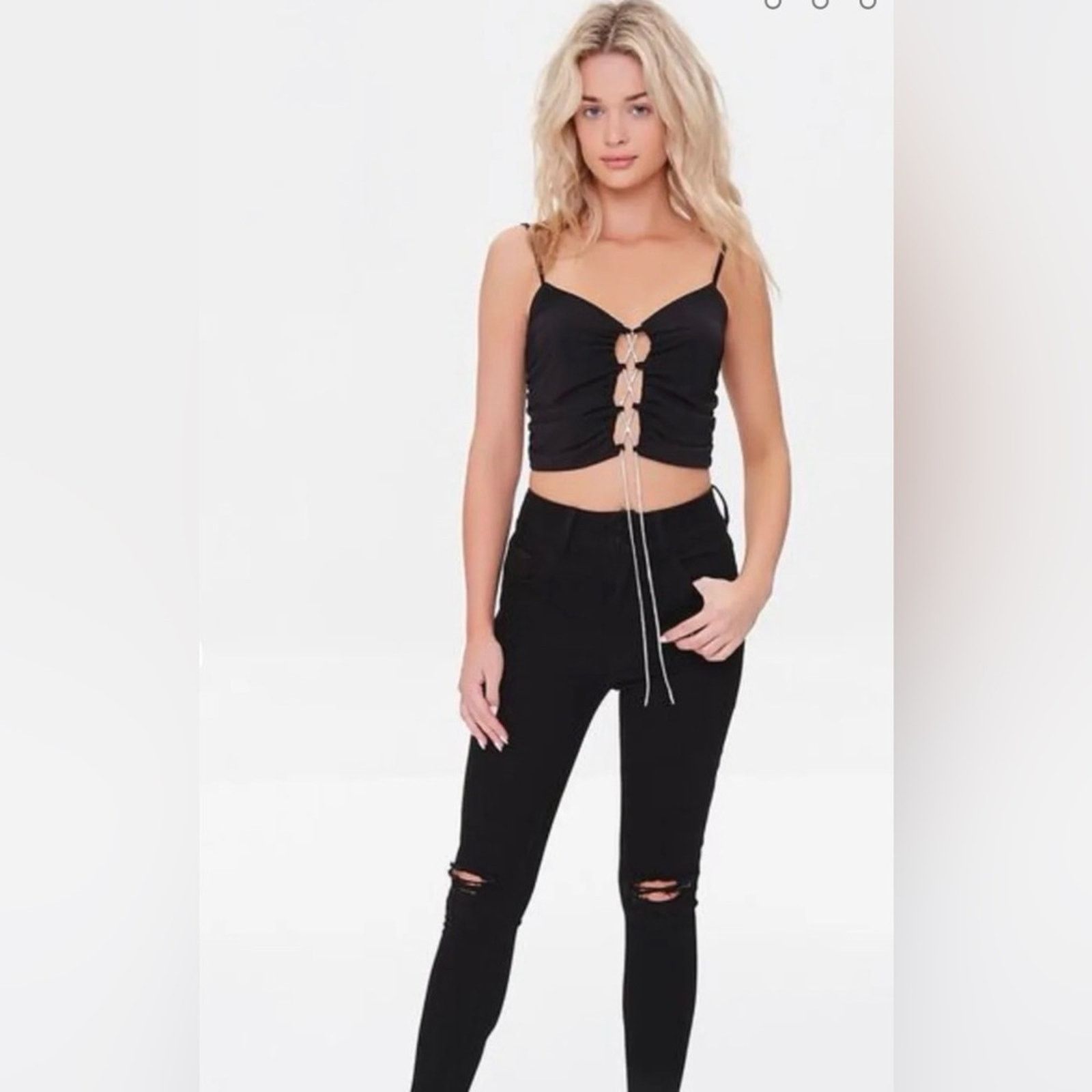 Other New Y2K Black Lace-Up Crop Top size S/M Size S / US 4 / IT 40 - 1 Thumbnail