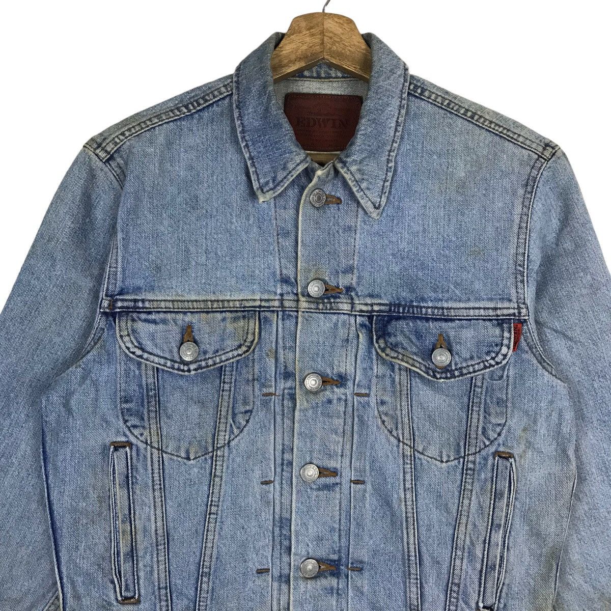 Edwin Vintage Edwin Disstressed Stains Denim Trucker Jacket Size US S / EU 44-46 / 1 - 2 Thumbnail