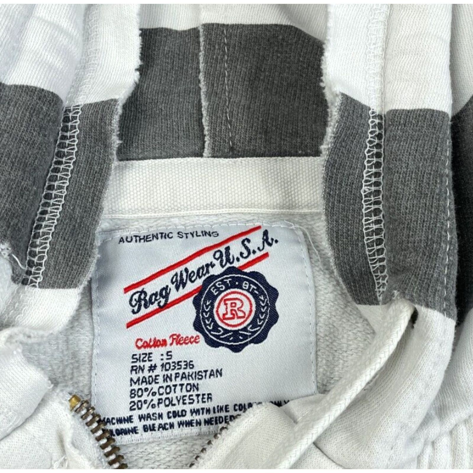 Vintage VINTAGE Rag Wear USA Hoodie Shirt Adult Small White 90s Striped 1/4 Zip Embroidered Crest Mens Size US S / EU 44-46 / 1 - 3 Thumbnail