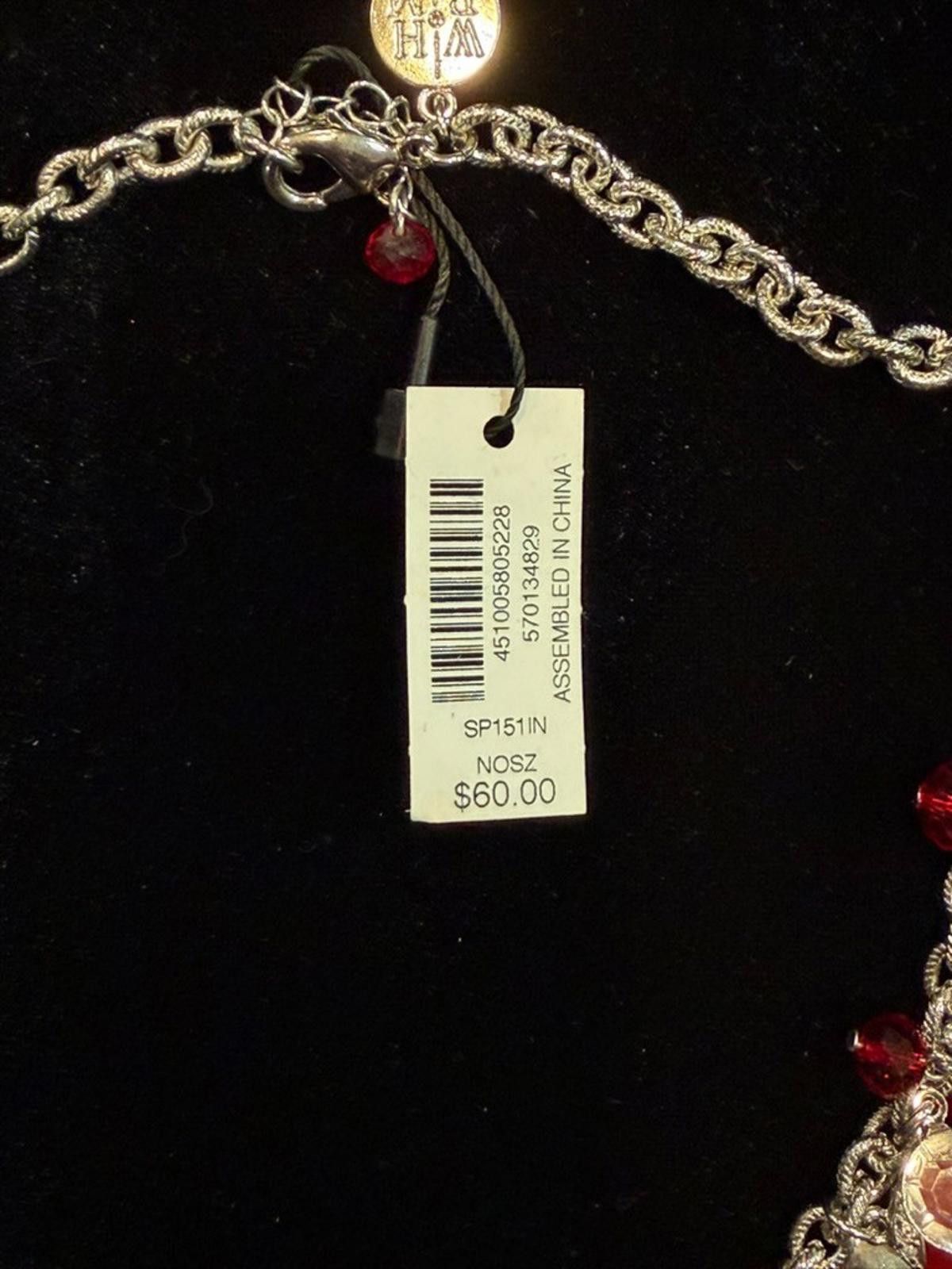 Other WHBM Necklace w/Red Bead Dangles, Bezel Set Rhinestones Size ONE SIZE - 3 Thumbnail
