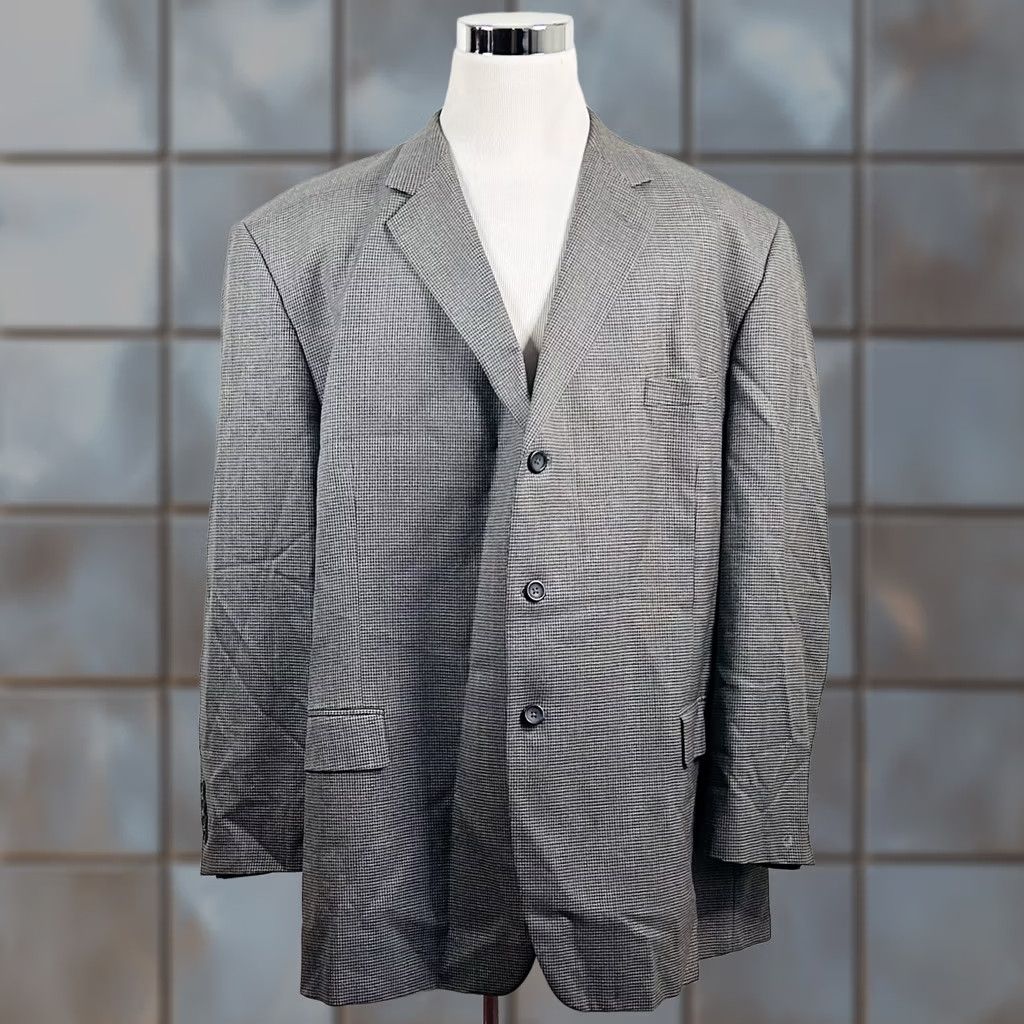 Pronto Uomo Pronto Uomo Sport Coat Gray 100% Wool Houndstooth Three-Button Formal Size US L / EU 52-54 / 3 - 1 Thumbnail