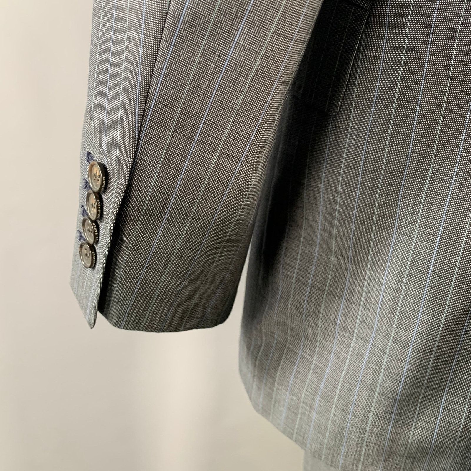 Ted Baker TED BAKER Grey Blue Pinstripe Wool Mohair Notch Lapel Suit Size 40R - 6 Thumbnail