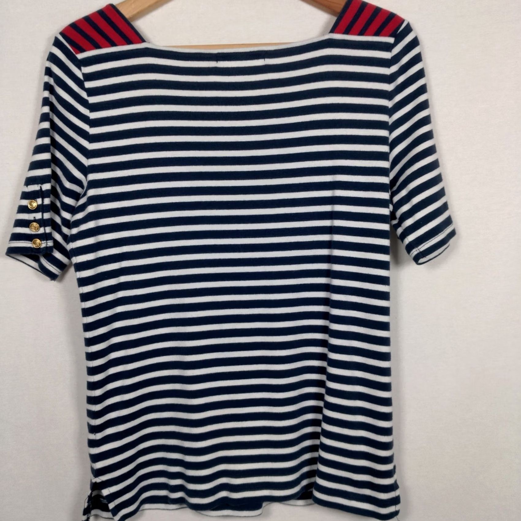 Ralph Lauren VINTAGE Lauren Ralph Lauren Shirt Women L Blue White Nautical Sailor Striped Gold Button Size L / US 10 / IT 46 - 3 Thumbnail