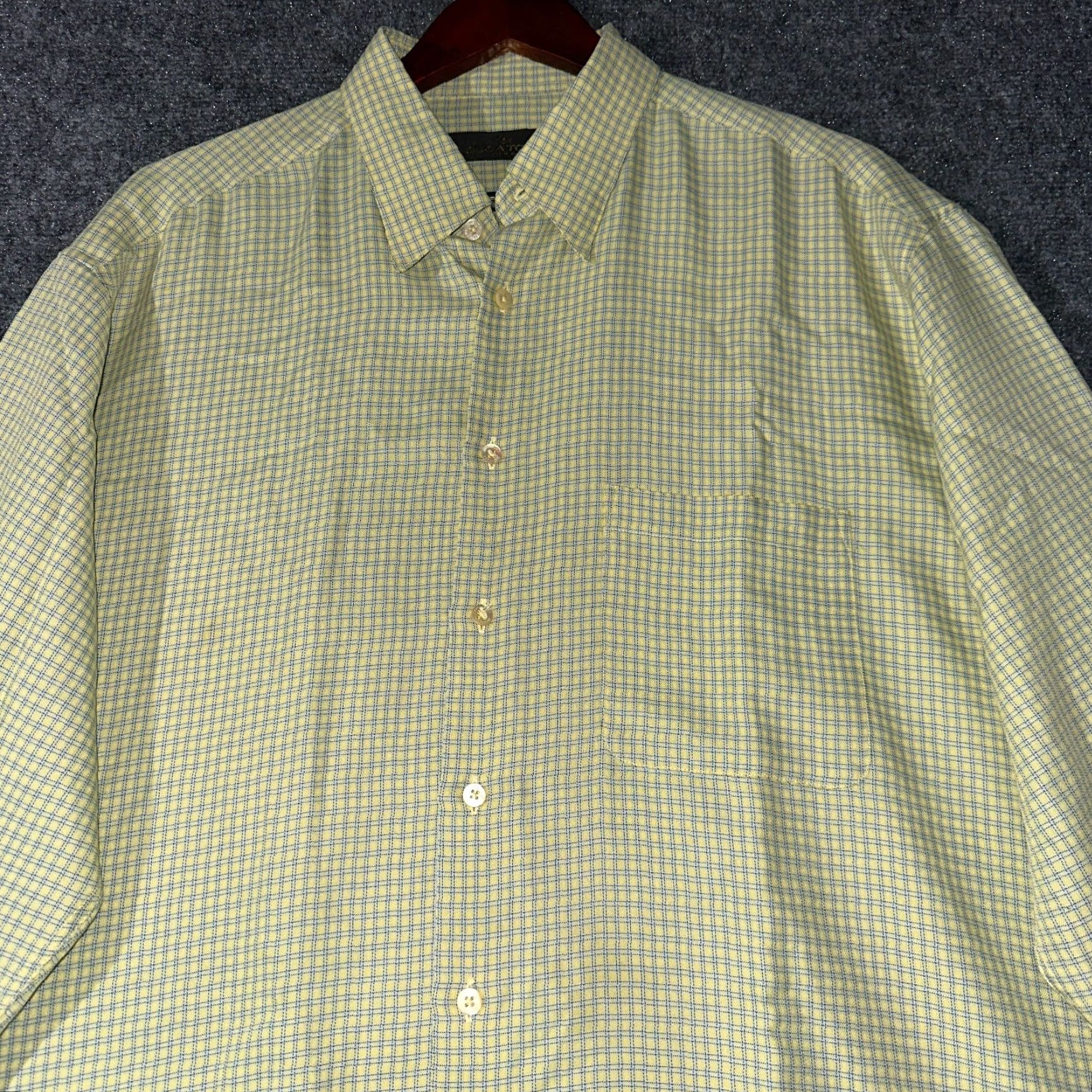 BUGATCHI Bugatchi Uomo Shirt Mens Large Button Up Plaid Long Sleeve Yellow Blue, Pocket, Button-Up, Collar, Regular Fit Size US L / EU 52-54 / 3 - 5 Thumbnail