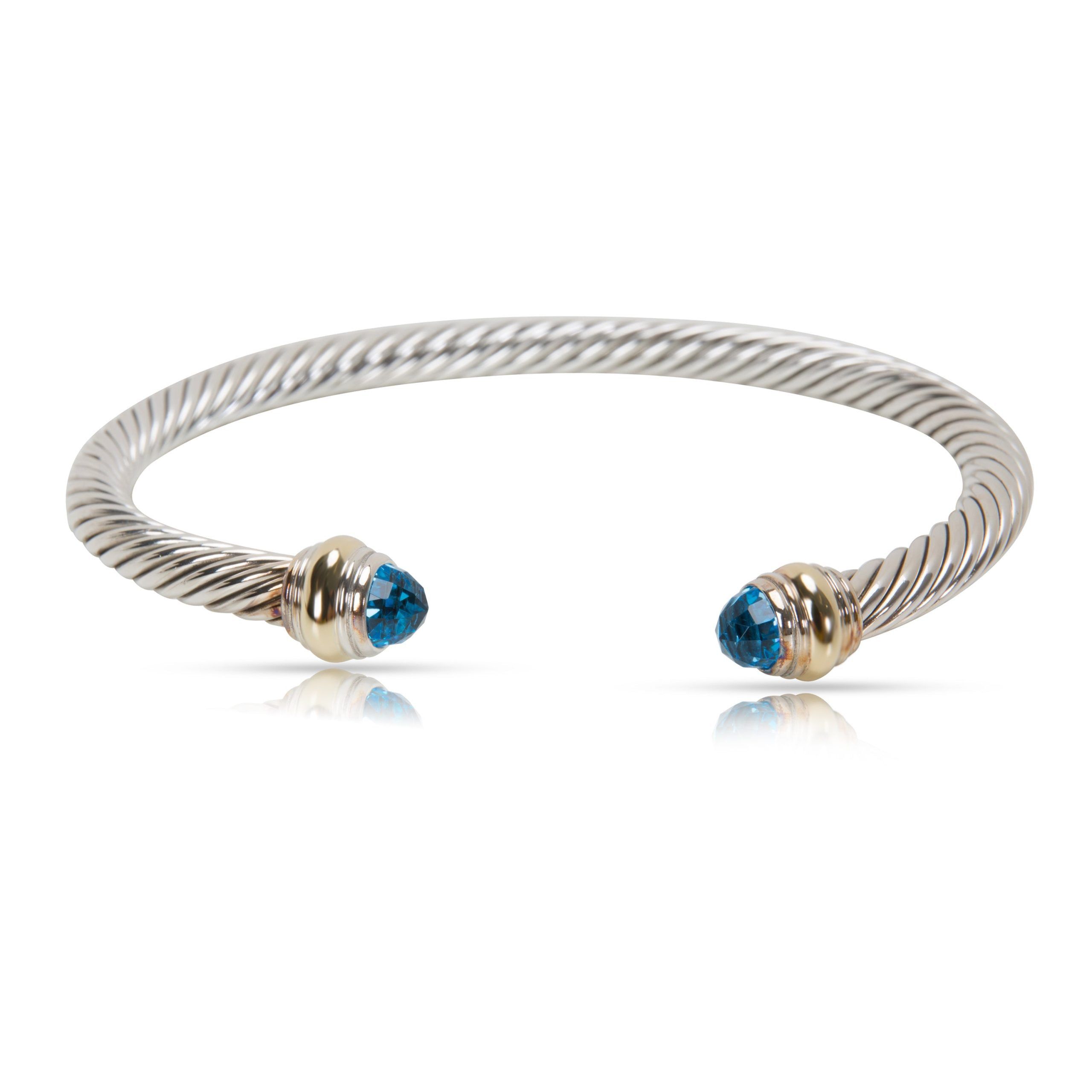 image of David Yurman Cable Blue Topaz Bracelet In Sterling Silver & 14K Yellow Gold, Women's