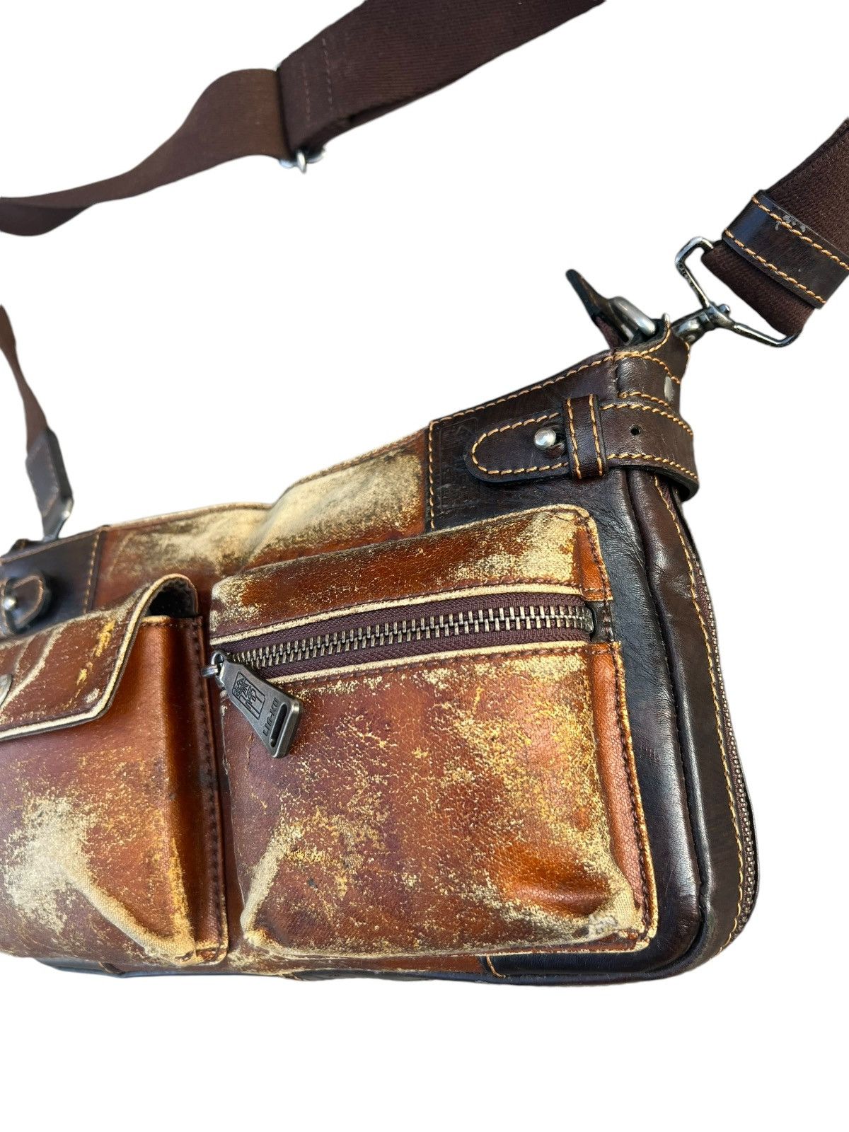 Japanese Brand Lin-ku Japan Distressed Waxed Patina Leather Cargo Bag Sling Size ONE SIZE - 6 Thumbnail