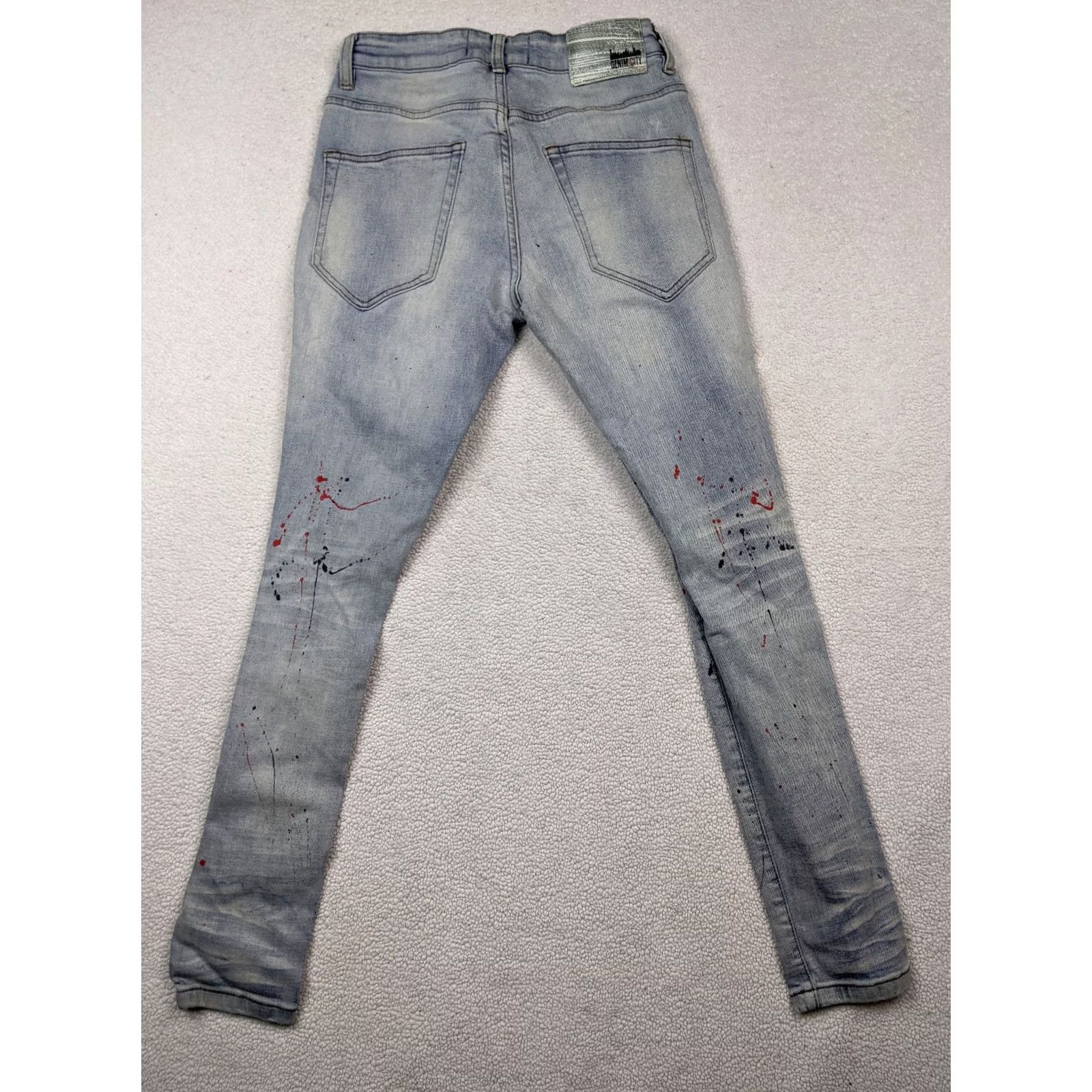 Vintage DENIMICITY Mens Jeans 30x32 Blue Destroyed Painted Light Wash Skinny Low Rise Denimicity Jeans Slim 30x32 Mens Jeans Blue 90s? Size US 30 / EU 46 - 3 Thumbnail