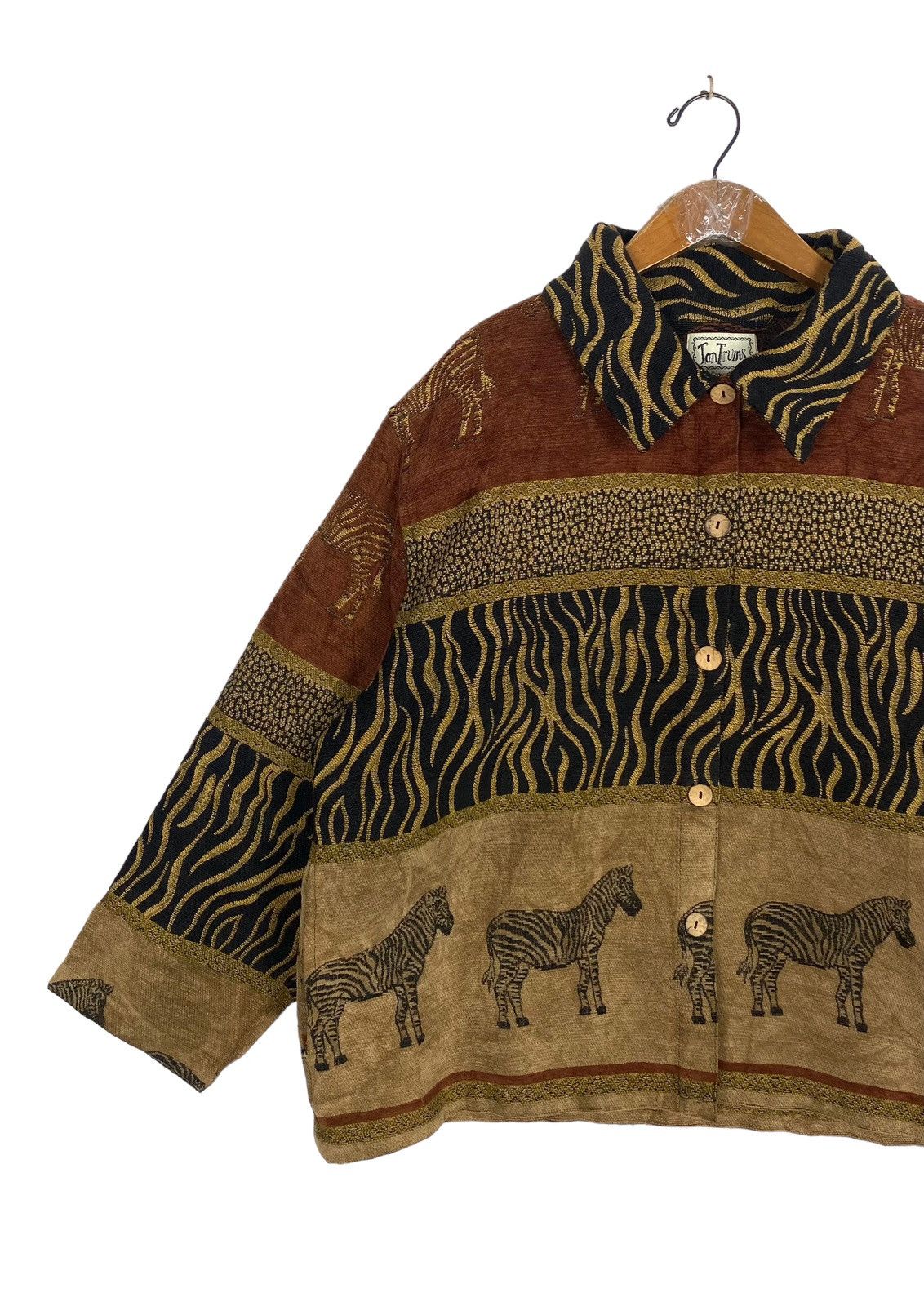 Vintage Vtg TANTRUMS Safari Zebra Jacket Boho Boxy Brocade Tribal Size XL / US 12-14 / IT 48-50 - 2 Thumbnail