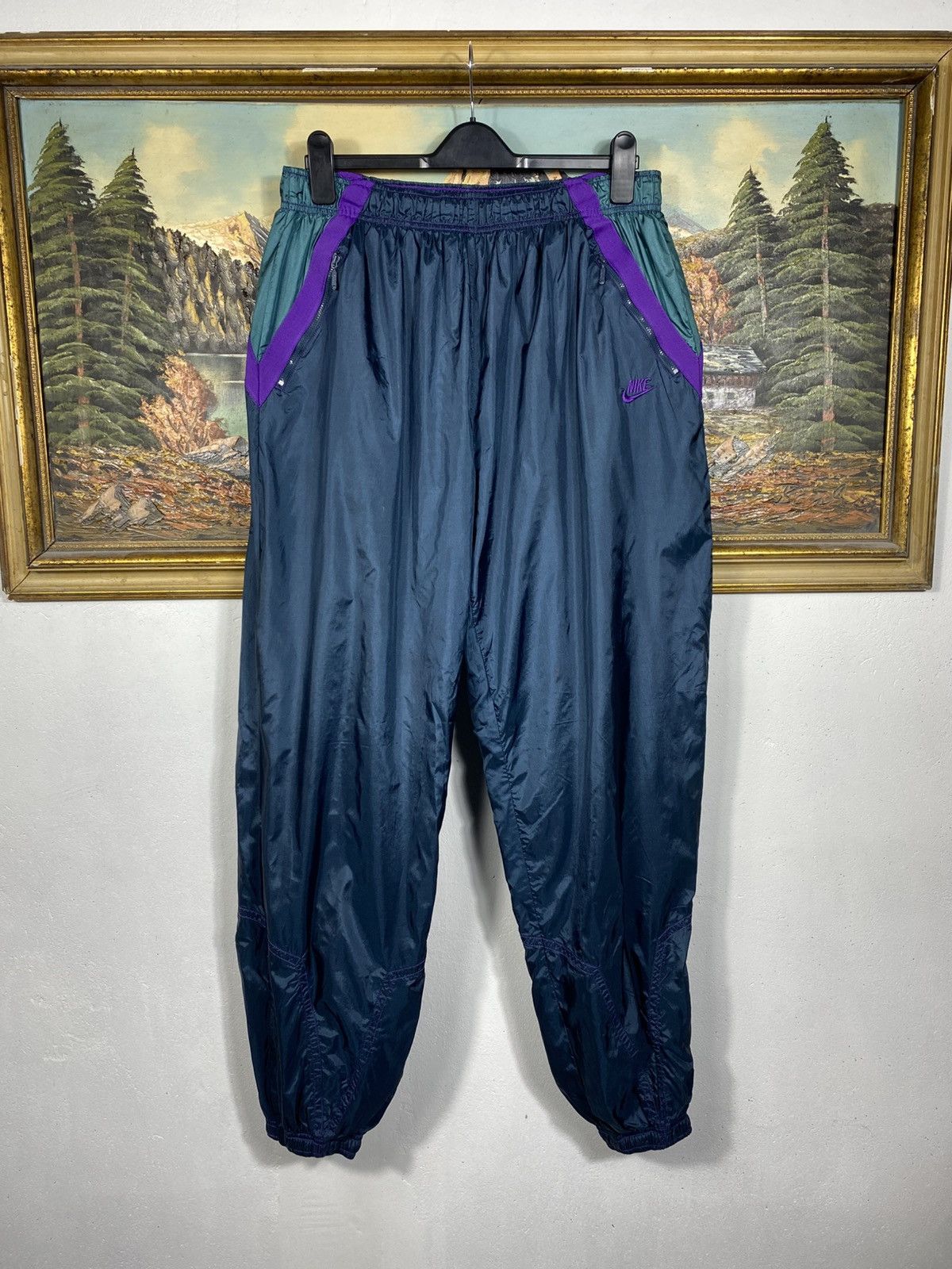 Nike × Vintage Nike Vintage 90s Trousers Sweatpant Nylon Parachute Grey Tag Size US 38 / EU 54 - 1 Thumbnail