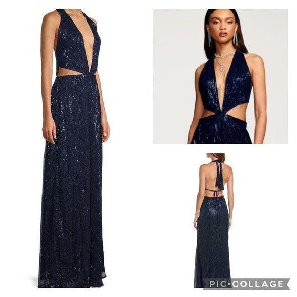 Ramy Brook RAMY BROOK halter neck cutout maxi sequin dress blue gown 8 Size M / US 6-8 / IT 42-44 - 1 Thumbnail