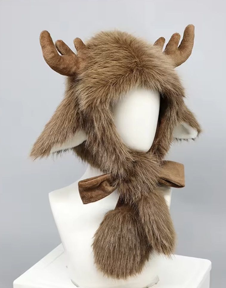 Japanese Brand Fluffy Elk Antler Ear Warm Thick Faux Fur Hat Size ONE SIZE - 3 Thumbnail