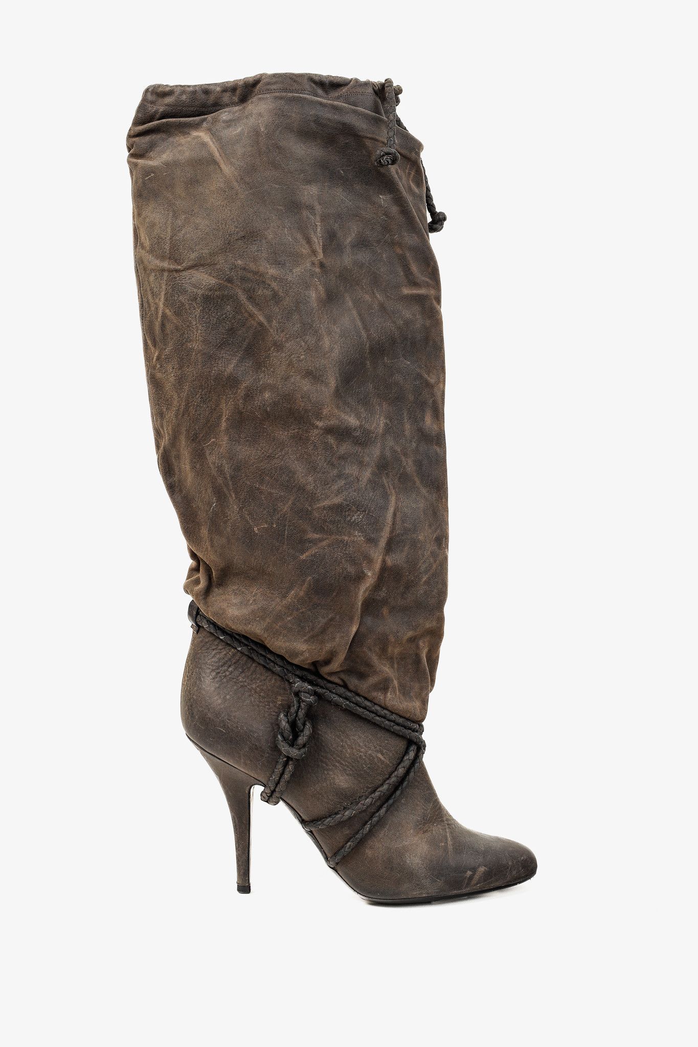 Givenchy Wax Textured Leather Knotted-Rope Heeled Boots