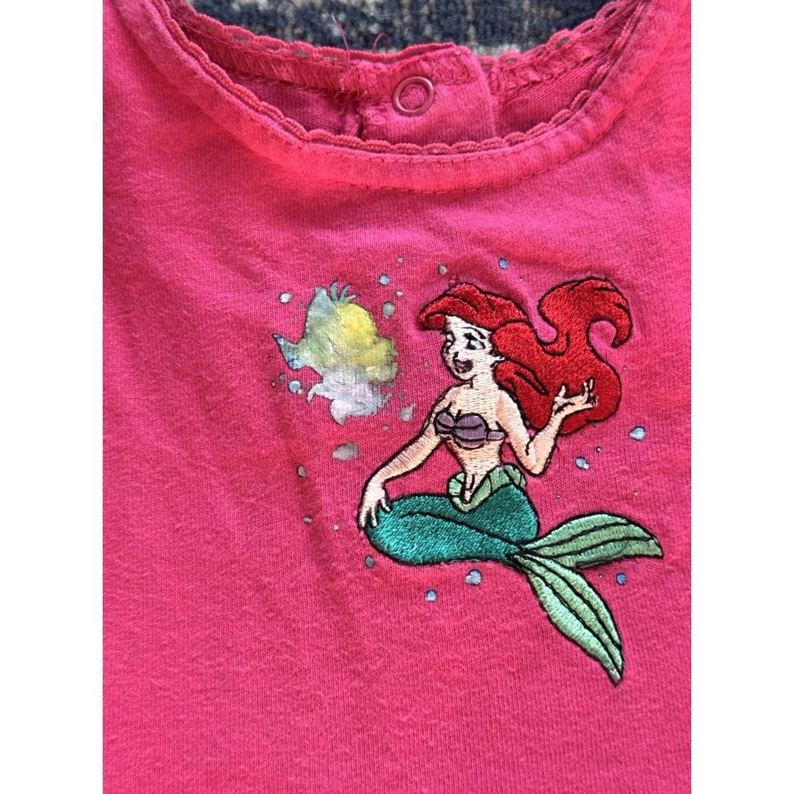 Disney VINTAGE Disney The Little Mermaid Ariel & Flounder Girls Dress 3T Pink 1990s Cotton Blend Disney Girls Long Sleeve Casual Dress Size ONE SIZE - 3 Thumbnail