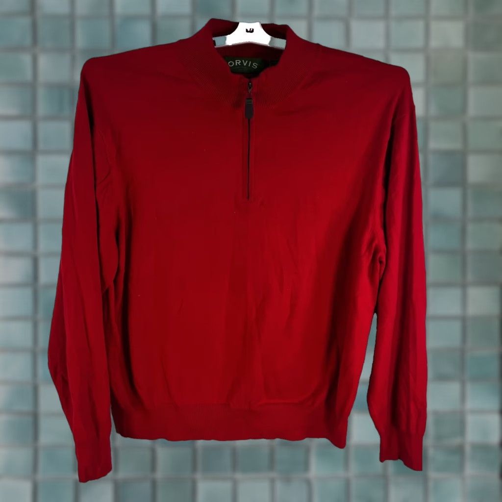 Orvis ORVIS Mens Pullover Sweater 1/4 Zip Silk Cashmere Red XL Knit Lightweight Mock Neck Classic Outdoor Fashion Mens Clothing Size US XL / EU 56 / 4 - 1 Thumbnail