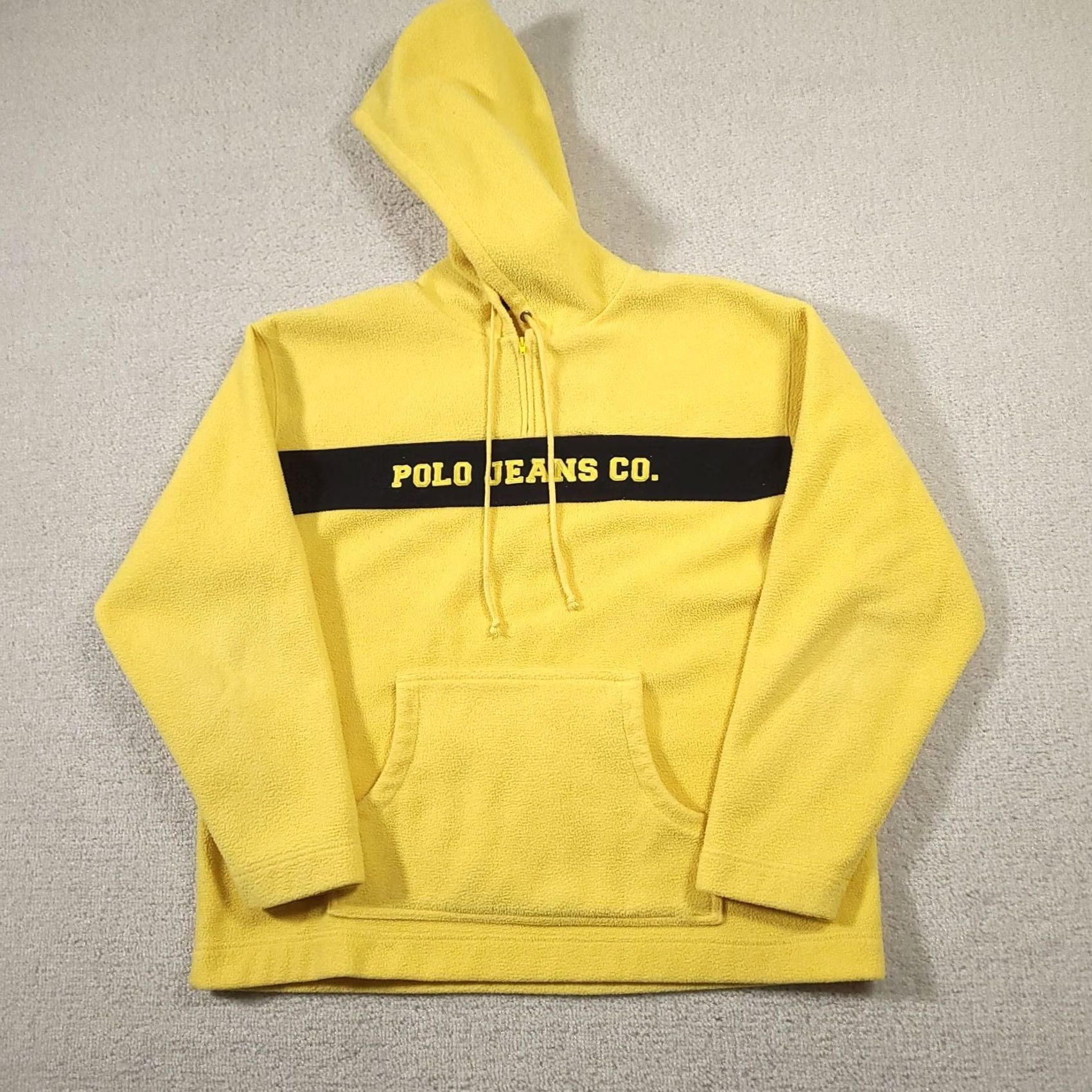 Polo Ralph Lauren VINTAGE Polo Jeans Oversized Yellow Pullover Hoodie Shirt Mens M 90s Y2K Size US M / EU 48-50 / 2 - 2 Thumbnail