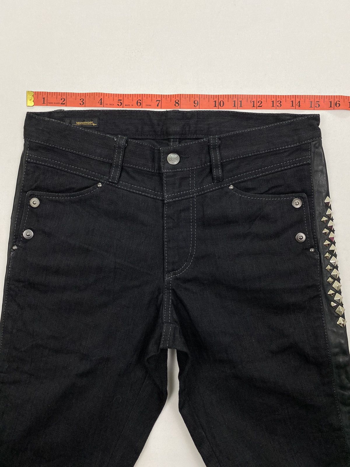 Japanese Brand Mononofu Teru Nakano Leather Side Studded Denim Size US 30 / EU 46 - 8 Thumbnail