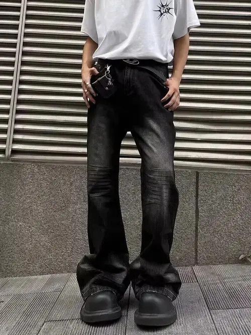 Anime × Japanese Brand × Jean Street ripped corrugated pleated micro-flared jeans Size US 32 / EU 48 - 1 Thumbnail
