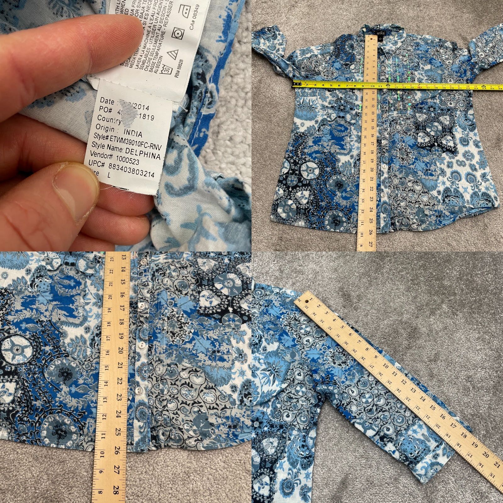 Vintage ERIKA Shirt Womens Large Blue Floral Paisley Long Sleeve Casual Size L / US 10 / IT 46 - 8 Thumbnail