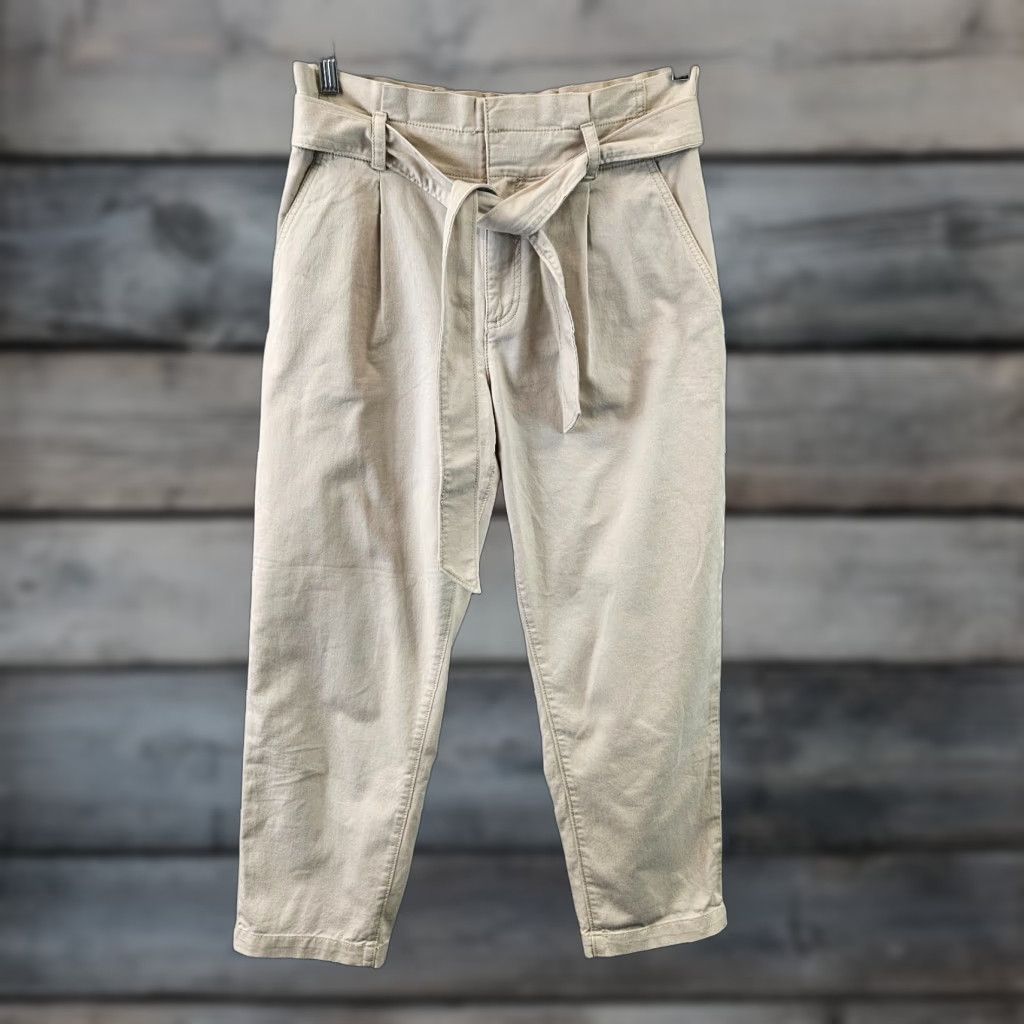 Loft Ann Taylor LOFT Womens Ankle Pants Sz 6 Beige High Rise Tie Waist Size 28" / US 6 / IT 42 - 1 Thumbnail
