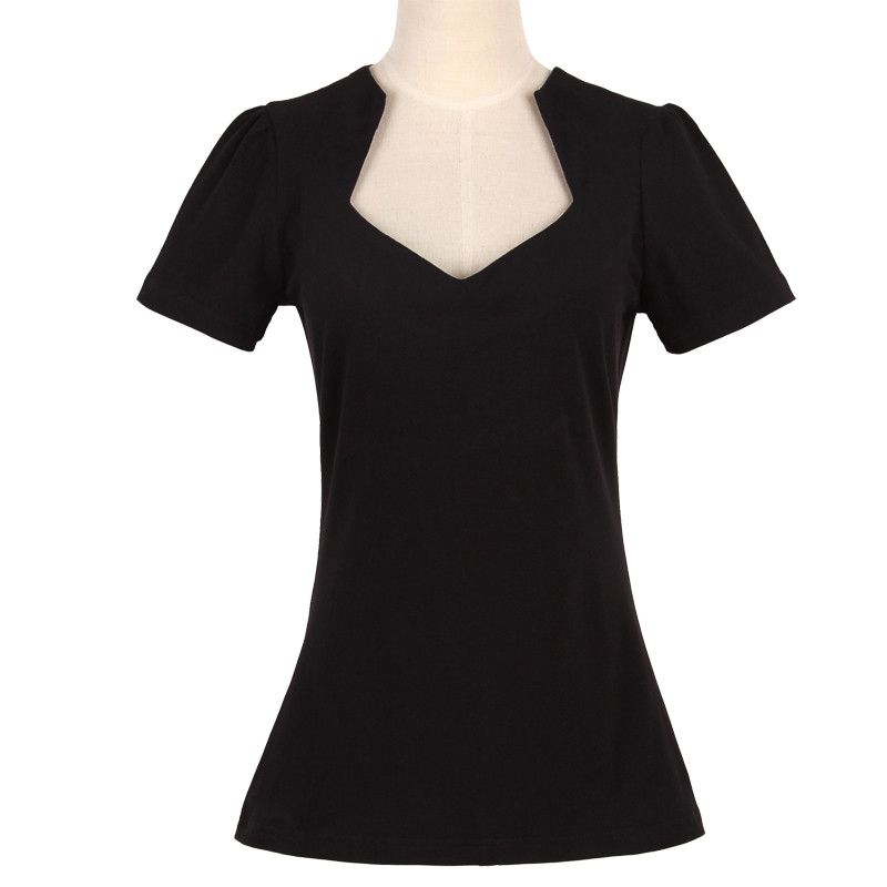 Other 50's Vintage Top V Neck Short Sleeve Fitted Tee Black Size S / US 4 / IT 40 - 1 Thumbnail