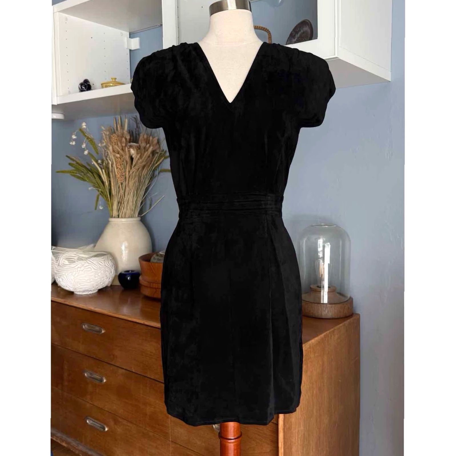 Vintage VINTAGE Bin-Bin Black Suede Leather Sheath Dress XS Open Back Cut-out 1980s Party Womens Size XS / US 0-2 / IT 36-38 - 2 Thumbnail