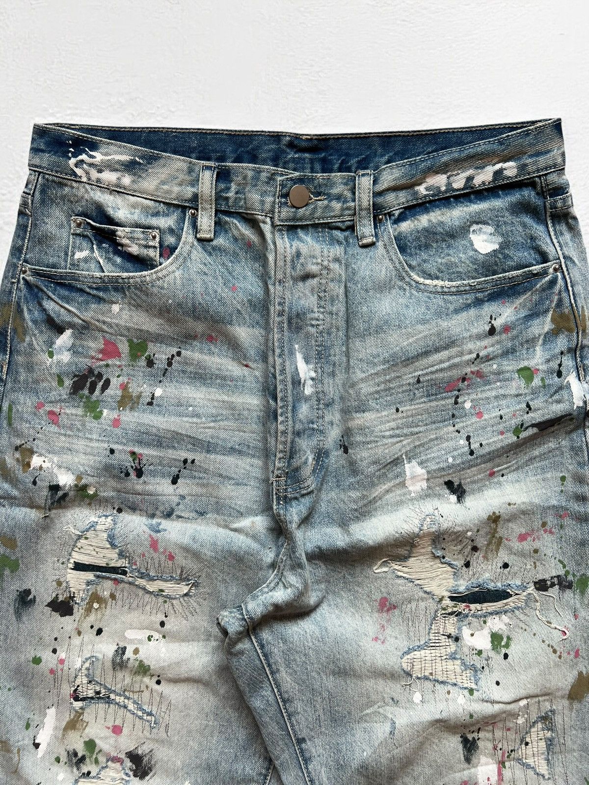 Designer × Japanese Brand UNKNOWN DESIGNER RIPPED DENIM JEANS DISTRESSED PAINTED Size US 34 / EU 50 - 4 Thumbnail
