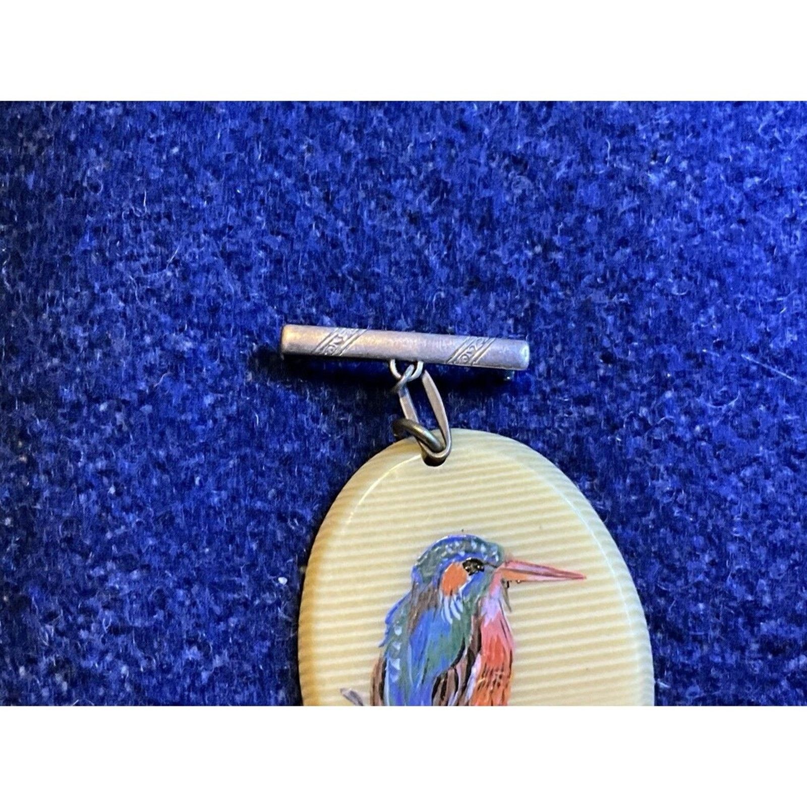 Other Silver Findings Oval Hand Painted King Fisher Bird Brooch Size ONE SIZE - 3 Thumbnail