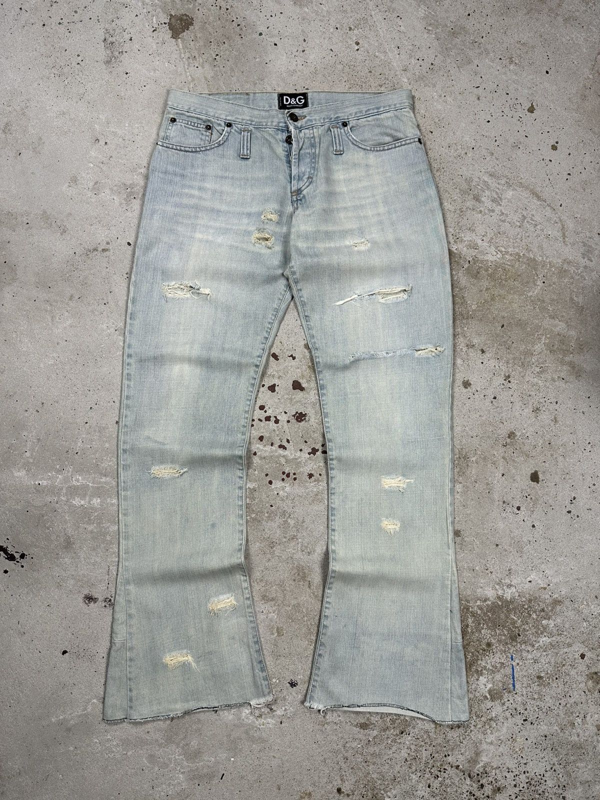 Vintage 2000s Dolce & Gabbana Flare Distressed Denim Pants