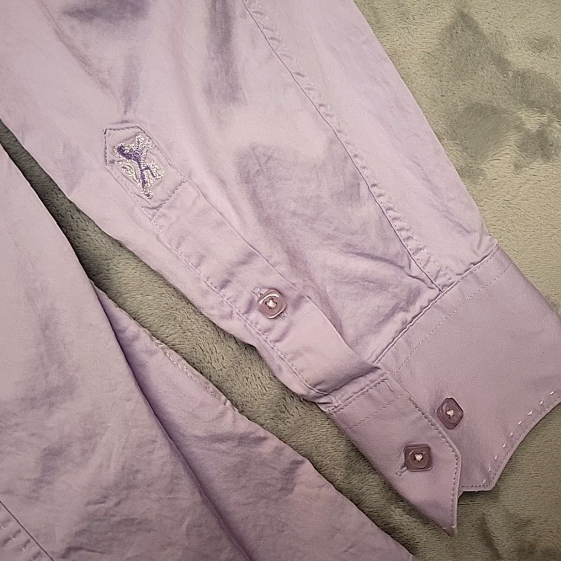 BUGATCHI Bugatchi Shirt Men L Lavender Shaped Fit Embroidered Logo Button Up Dress Cotton Size 42R - 2 Thumbnail