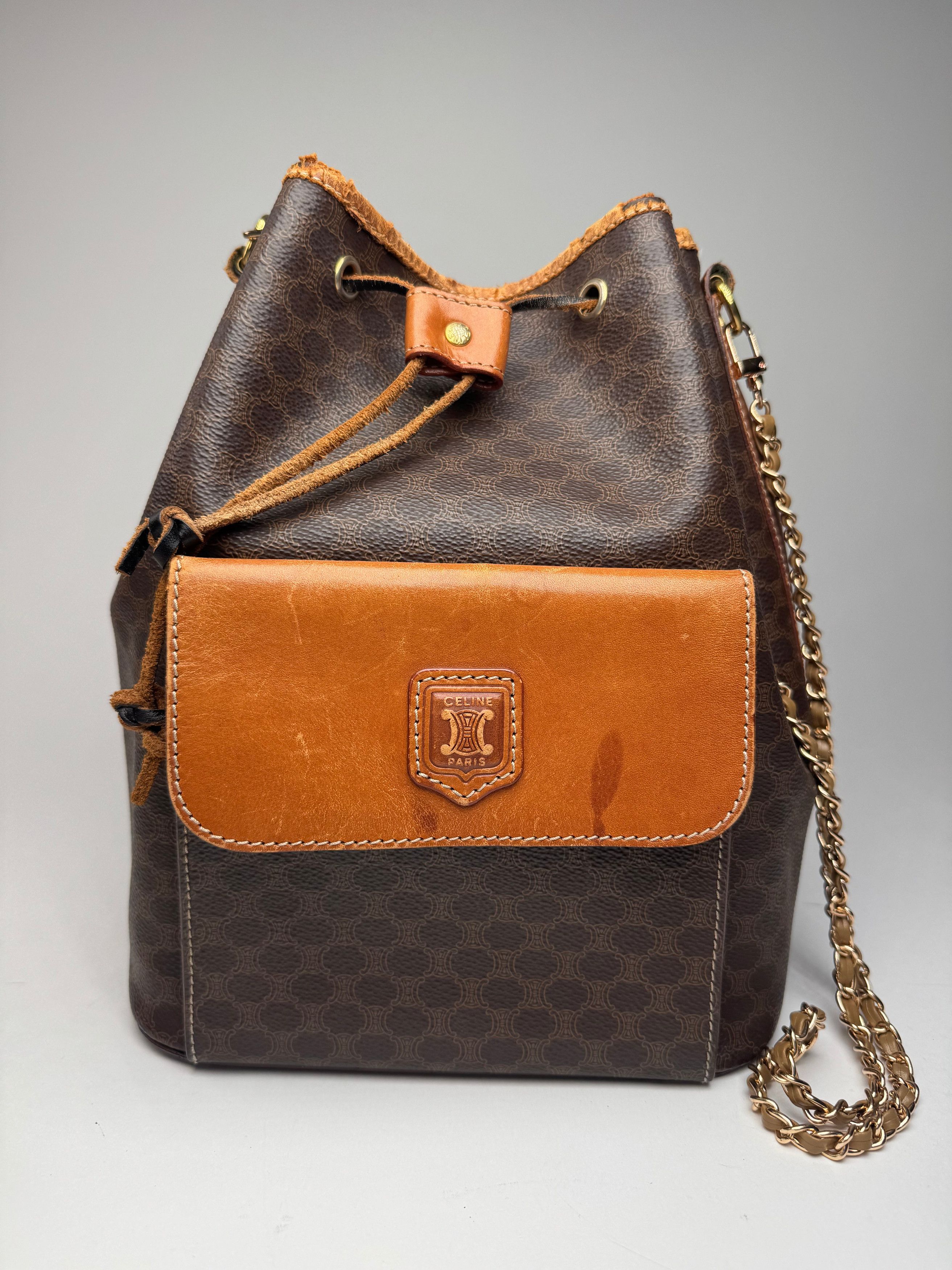 Celine Vintage Paris Sac Seau Monogram Leather Bag Brown Size ONE SIZE - 1 Thumbnail