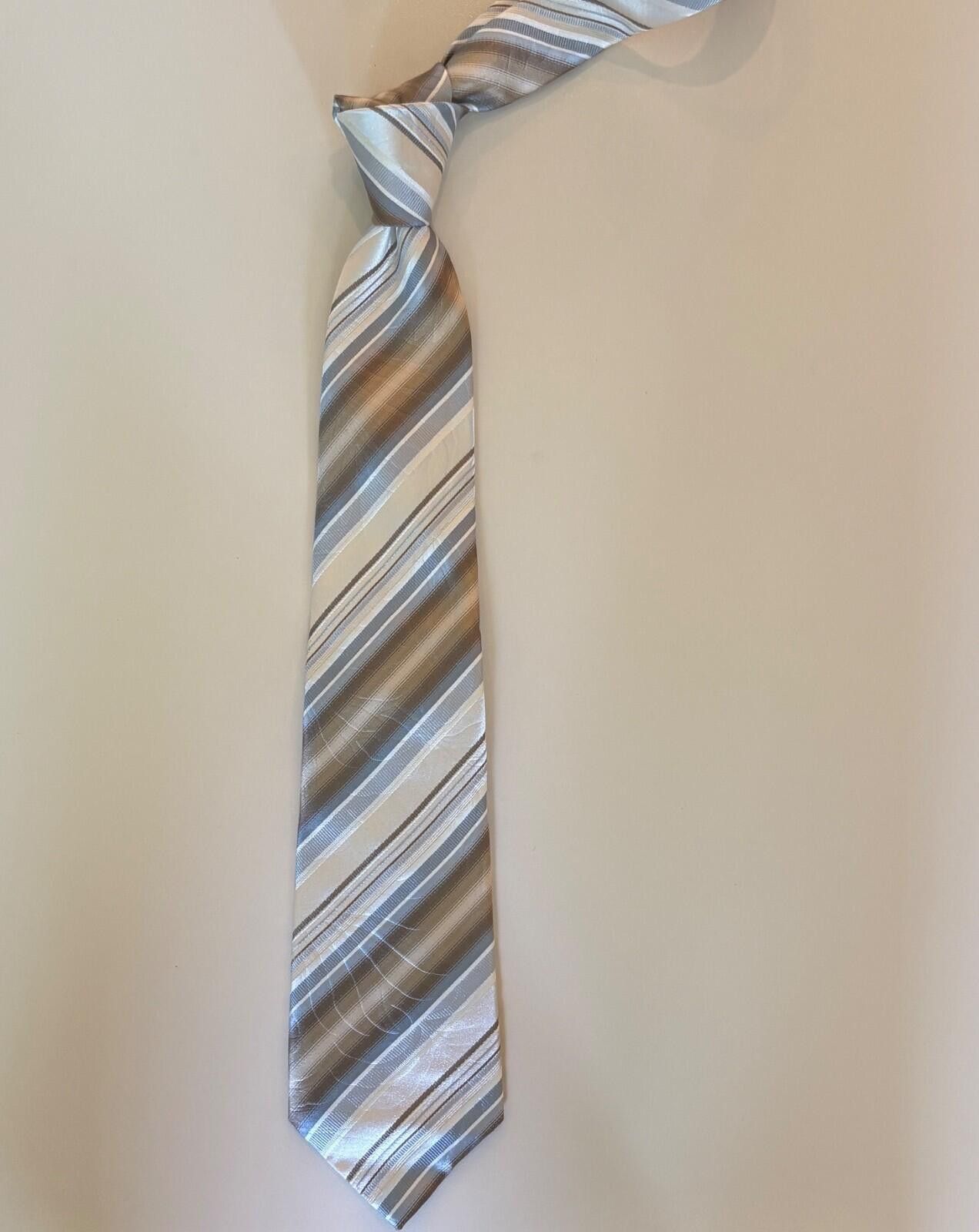 Kenzo Kenzo Homme Italy Silk Tie Vtg Diagonal Stripe Brown Grey Size ONE SIZE - 7 Thumbnail