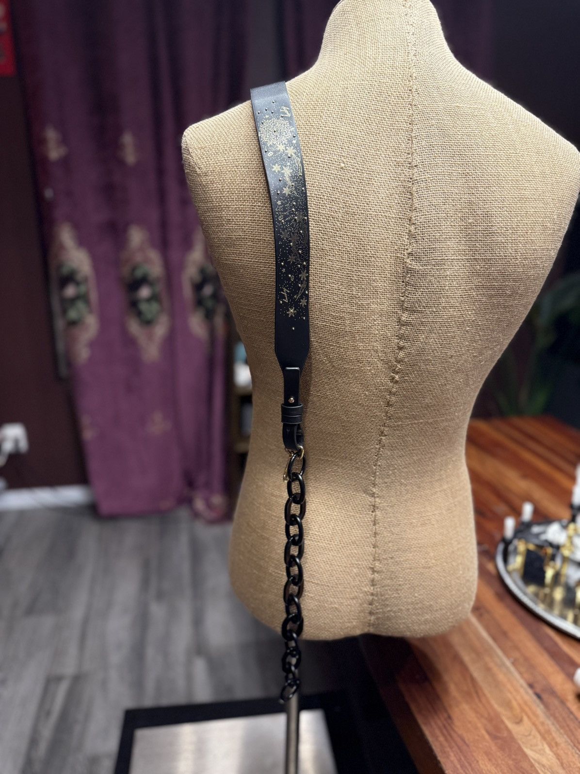 Other Celestial Black Leather Bag Strap – Gold Galaxy Embossed Size ONE SIZE - 5 Thumbnail