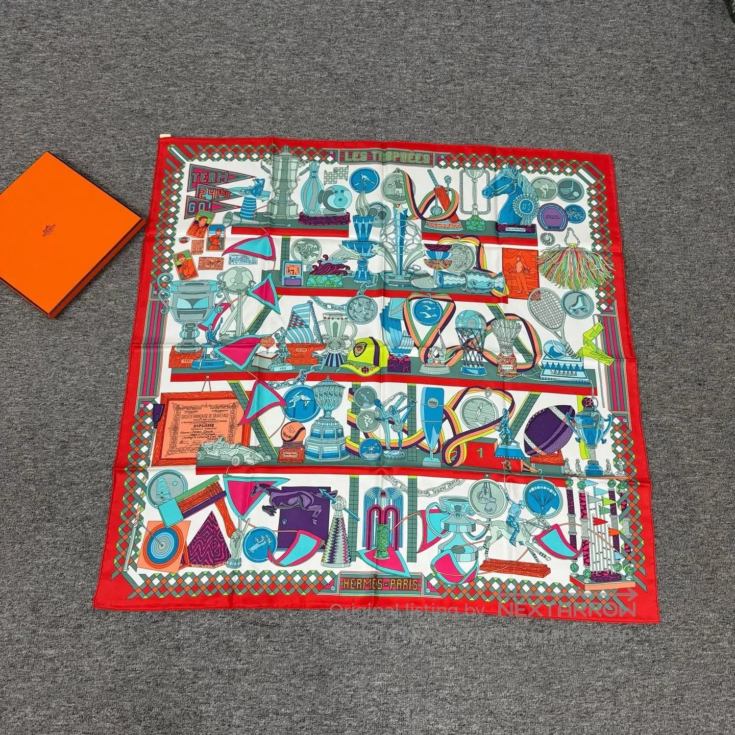 Hermes Hermes Red Equestrian Equipment Theme scarf| Size ONE SIZE - 1 Thumbnail