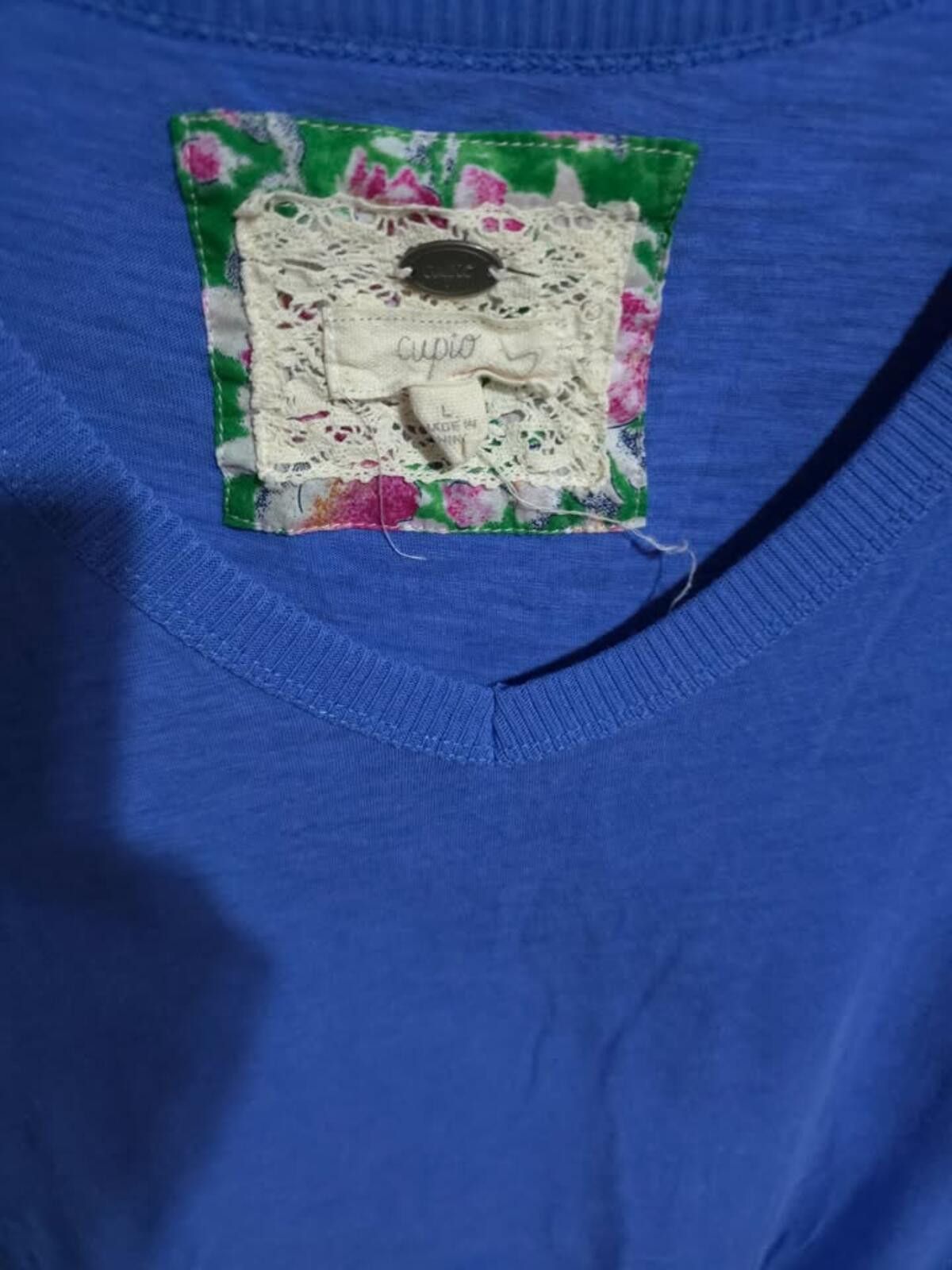 Other Cupio Blue V-Neck T-Shirt High-Low Size L / US 10 / IT 46 - 3 Thumbnail