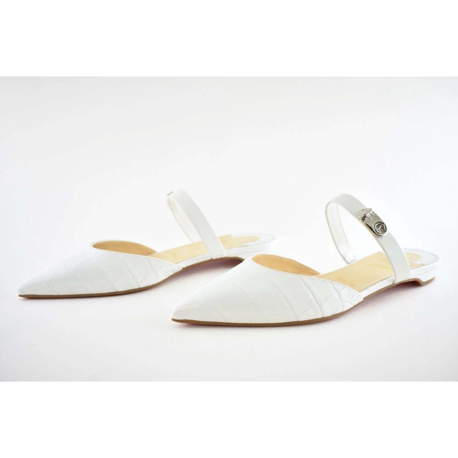 Christian Louboutin Christian Louboutin Choc Lock Flat White Croc Pointed Toe Size US 8 / IT 38 - 10 Thumbnail