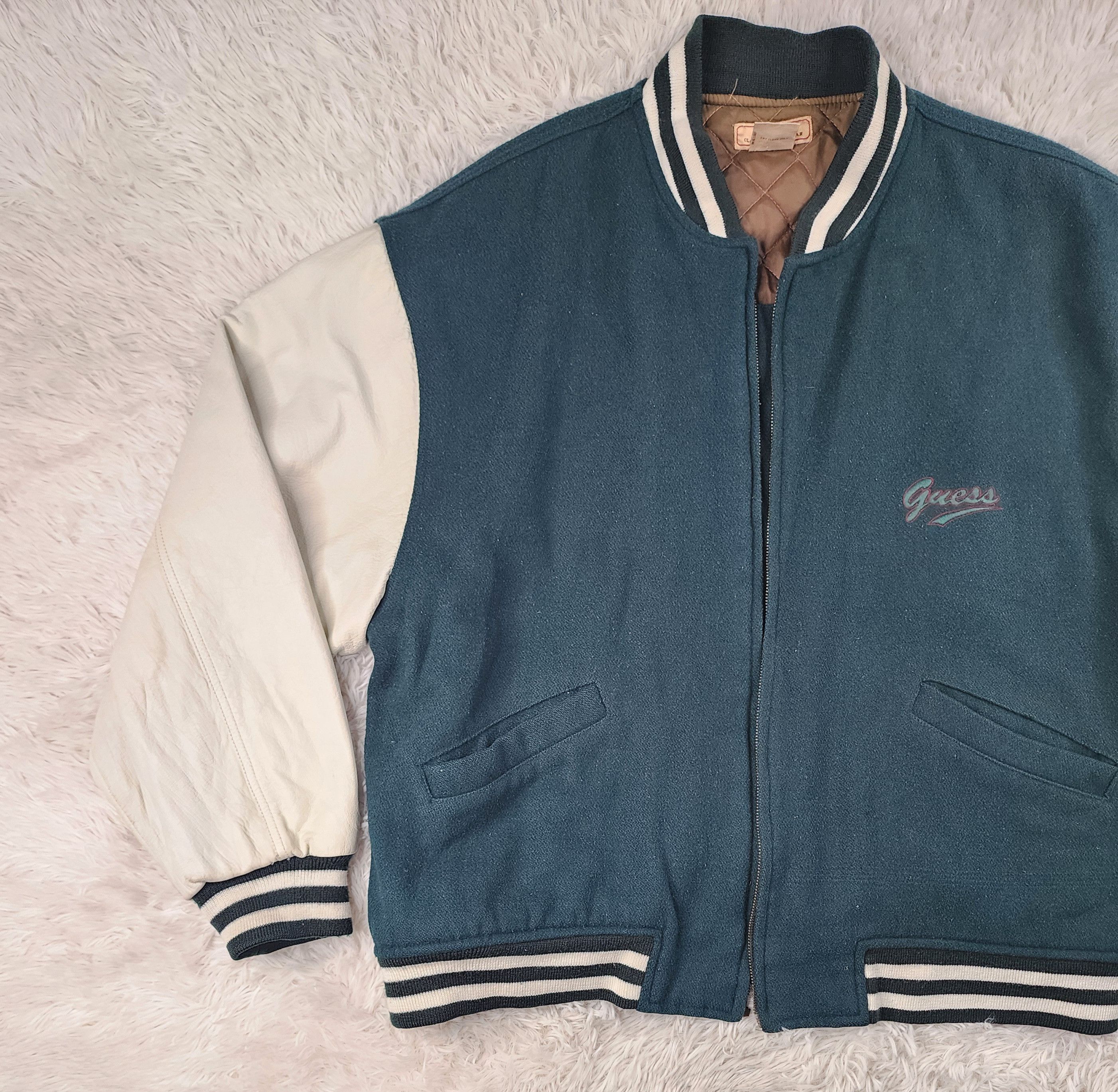 Guess Vintage Guess classic sportwear wool/leather varsity jacket Size US XL / EU 56 / 4 - 3 Thumbnail