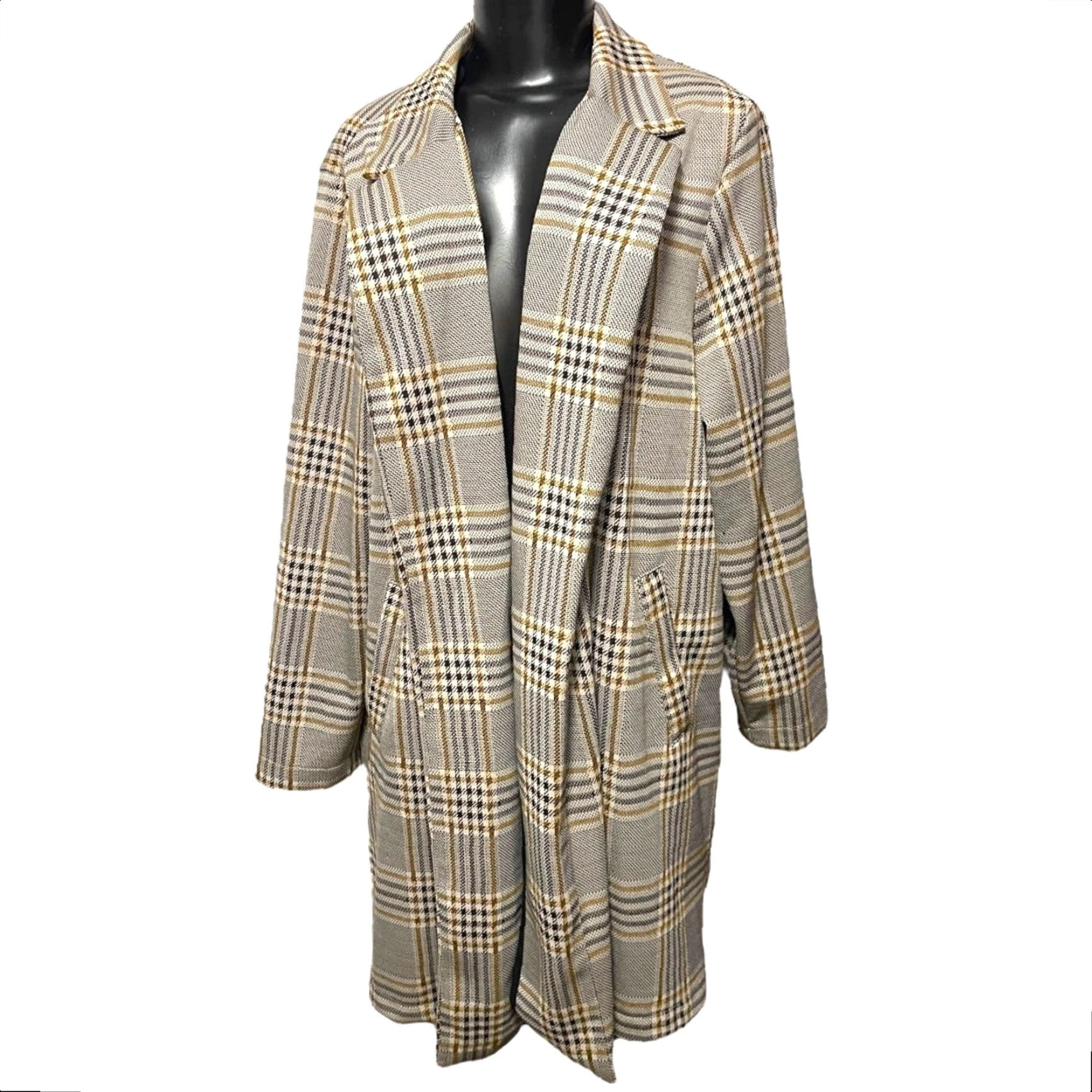 Etro VINTAGE Melloday Collared Long Plaid Open Jacket Pockets Womens Retro 1X Tan Polyester Jacket Women 1X XL? Size XL / US 12-14 / IT 48-50 - 3 Thumbnail
