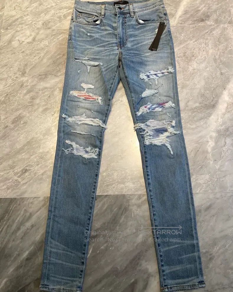 Amiri Amiri Size 32 Blue watercolor rendering patchwork Thrash MX Size US 32 / EU 48 - 1 Thumbnail
