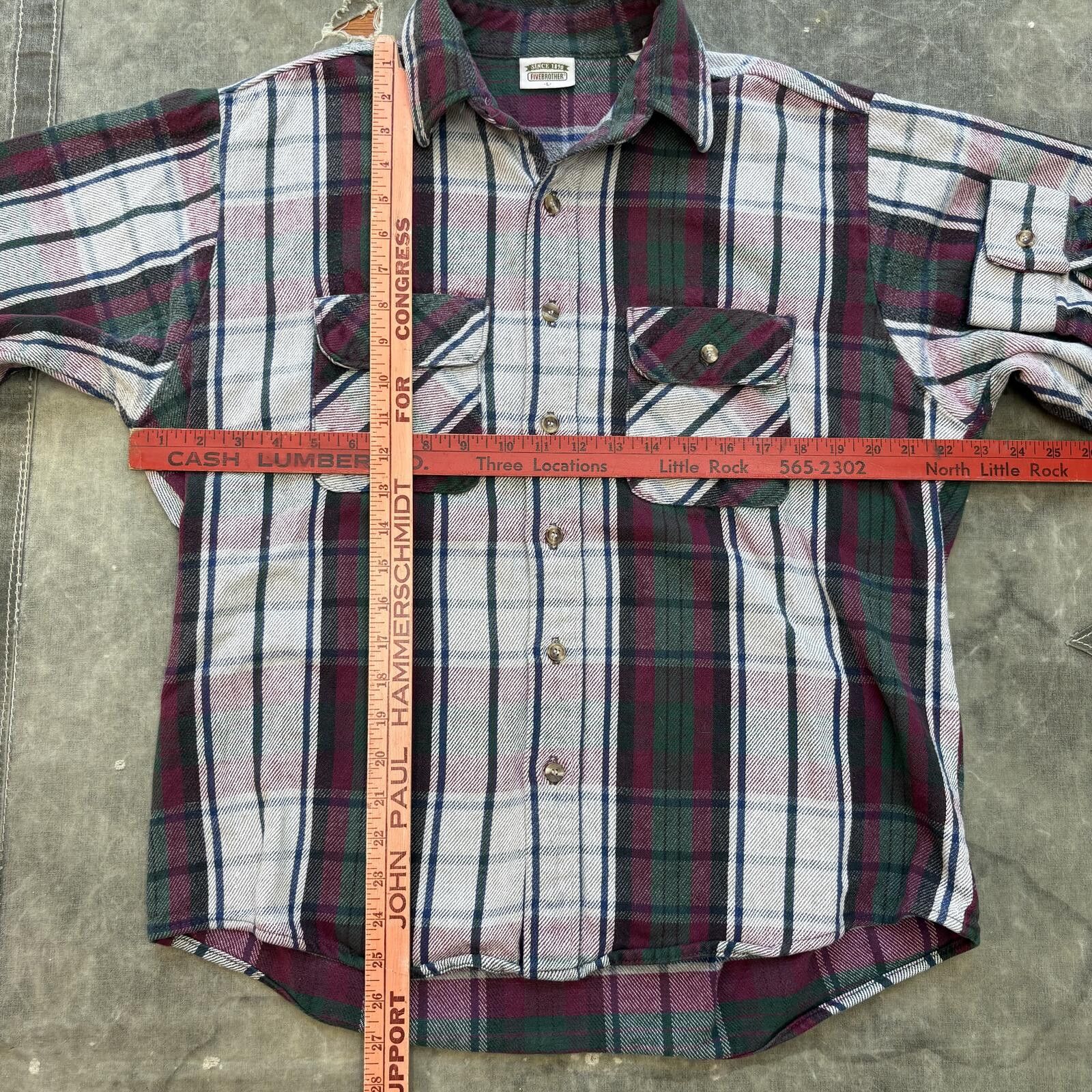 FiveBrother Vintage 80s 90s Five Brother Burgundy Green Plaid Flannel Size US L / EU 52-54 / 3 - 4 Thumbnail