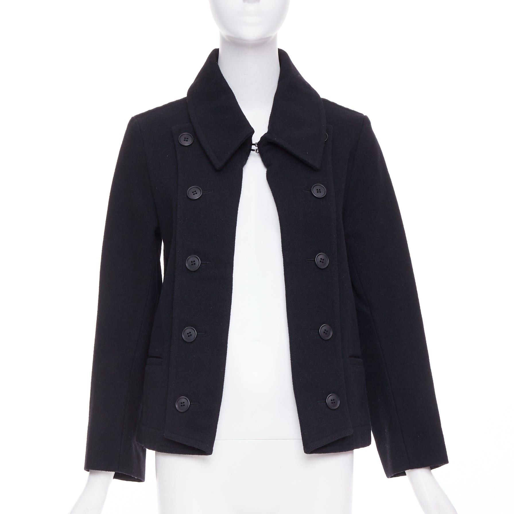 Limi Feu LIMI FEU black wool blend asymmetrical double breasted wool melton peacoat jacket S Size S / US 4 / IT 40 - 1 Thumbnail